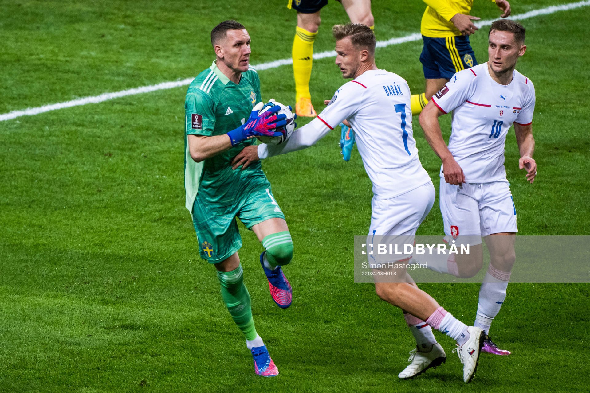 goalkeeper Robin Olsen of Sweden and Antonin Barak of Czech
