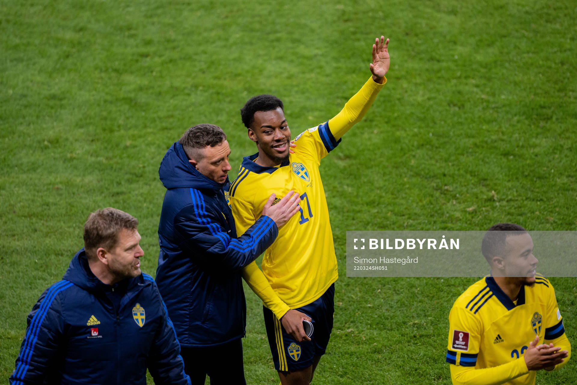 Anthony Elanga of Sweden celebrates after the FIFA World Cup Qualifier play-off semifinal between Sweden and Czech Republic on March 24, 2022 in Stockholm.