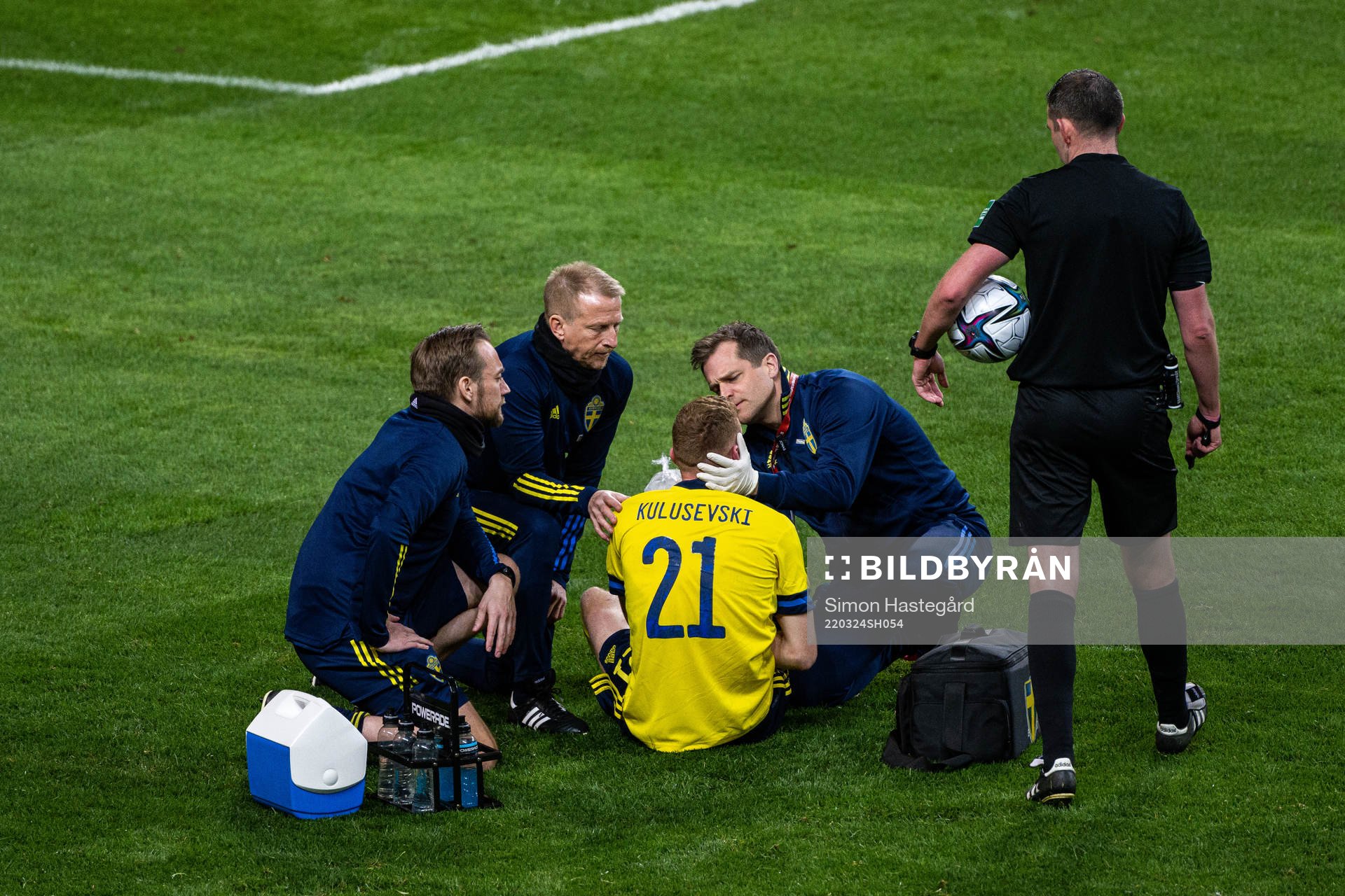 Dejan Kulusevski of Sweden in pain
