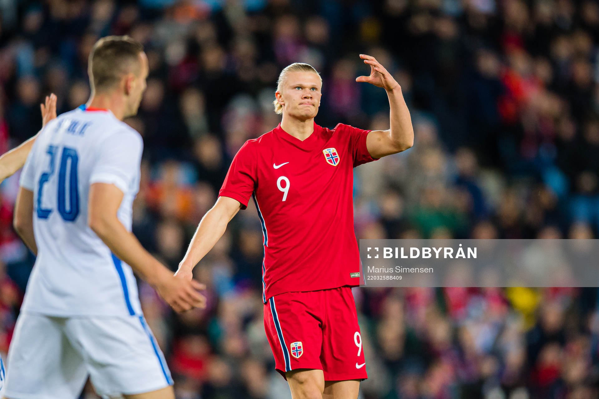 Erling Braut Haaland of Norway reacts