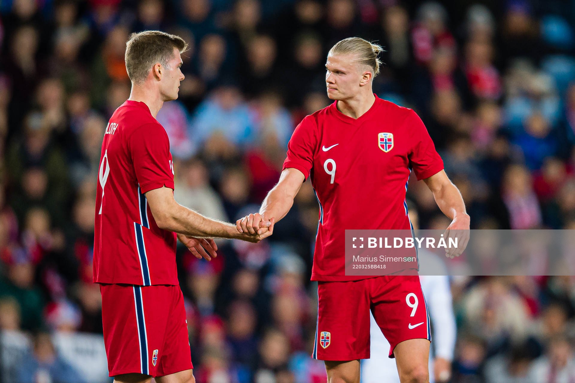 Alexander Sørloth and Erling Braut Haaland of Norway