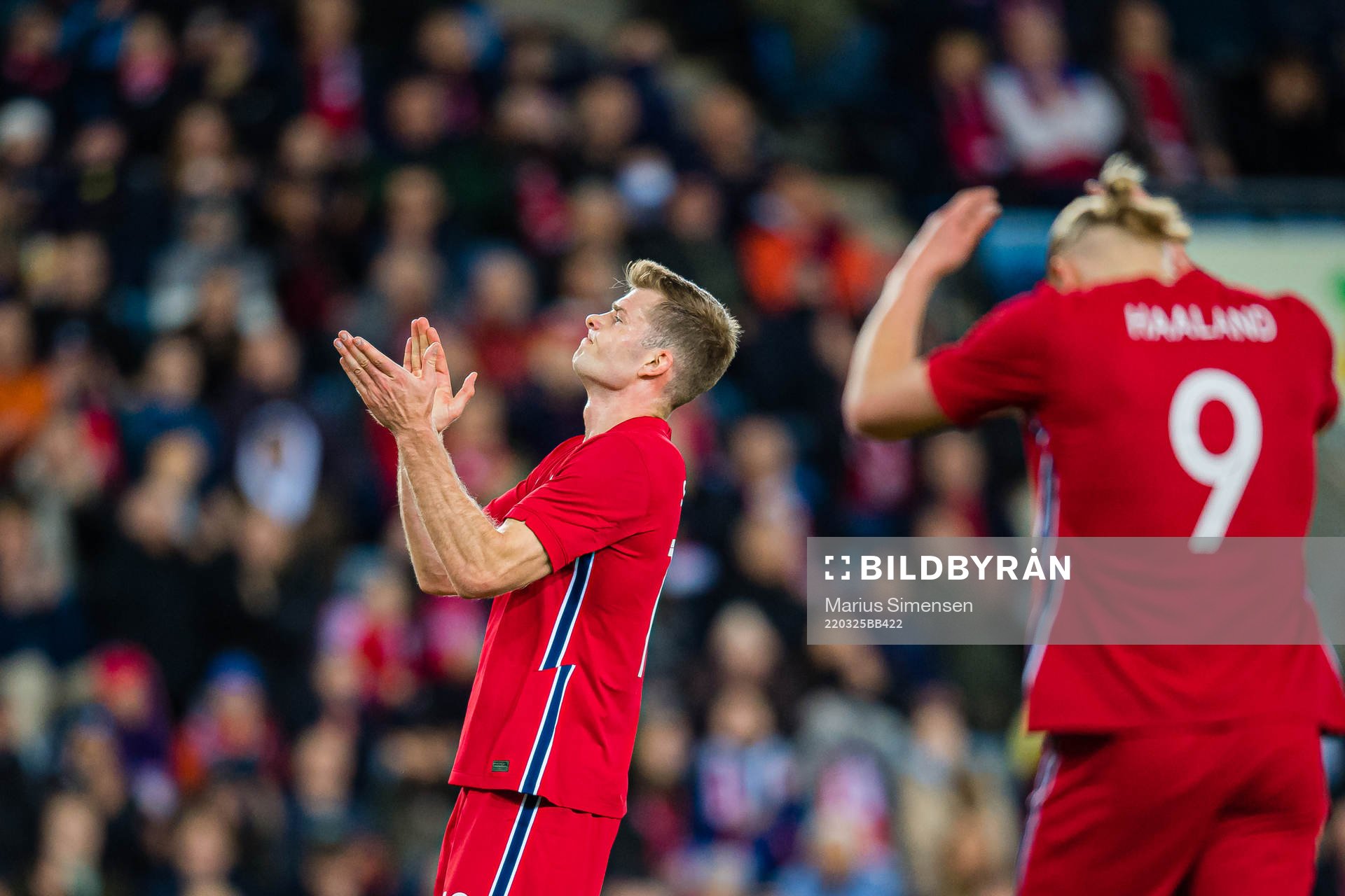 Alexander Sørloth of Norway reactsafter missing a chance