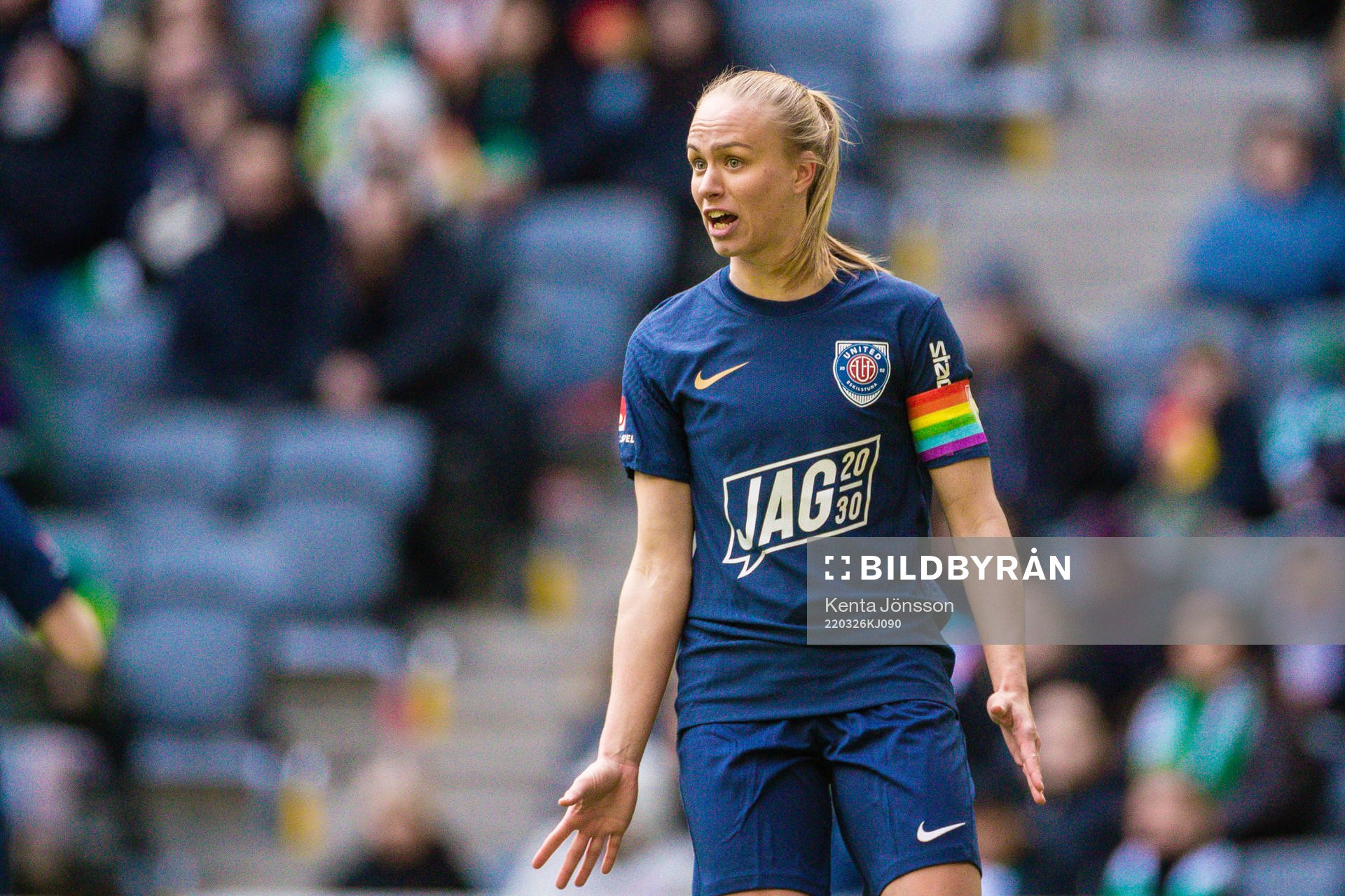 Eskilstunas Matilda Plan under fotbollsmatchen i Damallsvenskan mellan Hammarby och Eskilstuna United den 26 mars 2022 i Stockholm.