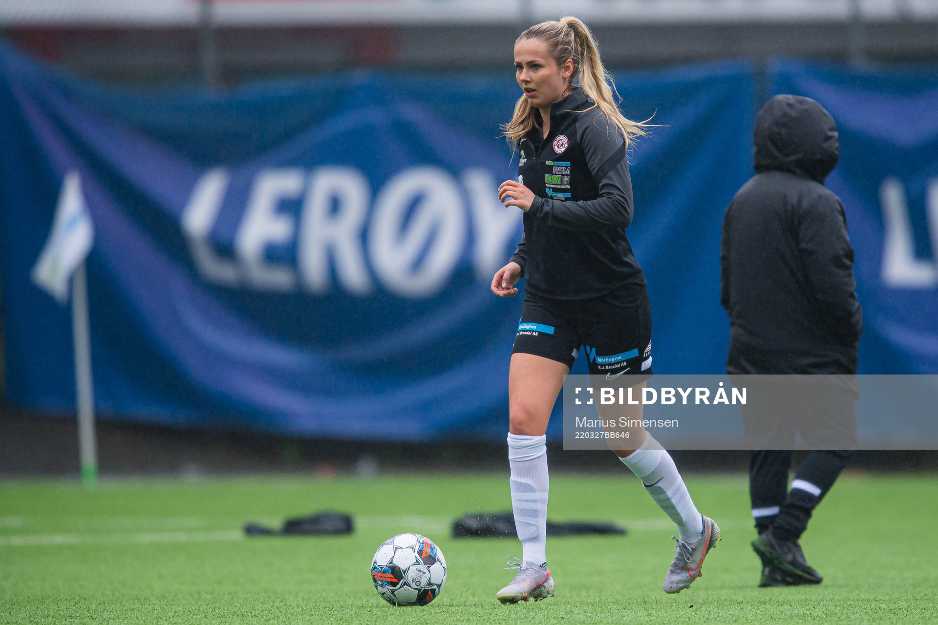 Kristina Herfindal Grøndal of Arna-Bjørnar warms up ahead of the Toppserien football match between Brann and Arna-Bjørnar on March 27, 2022 in Bergen.