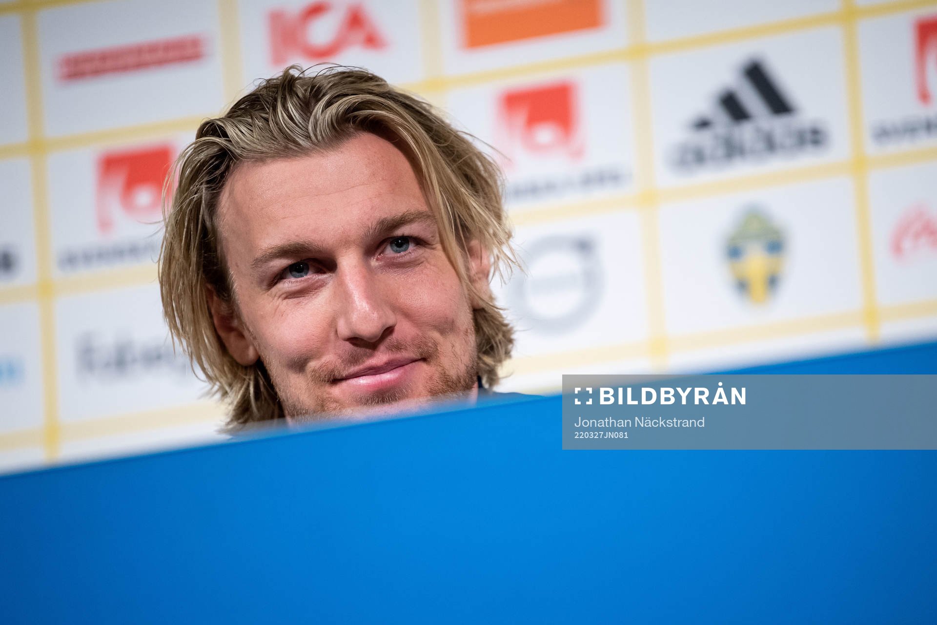 Emil Forsberg during a press conference with the national team of Sweden on March 27, 2022 in Stockholm. 