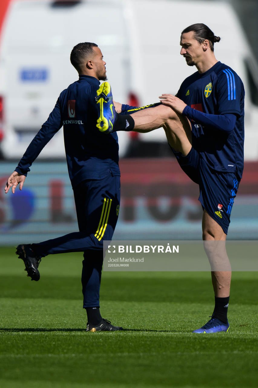 Robin Quaison and Zlatan Ibrahimovic of the Swedish