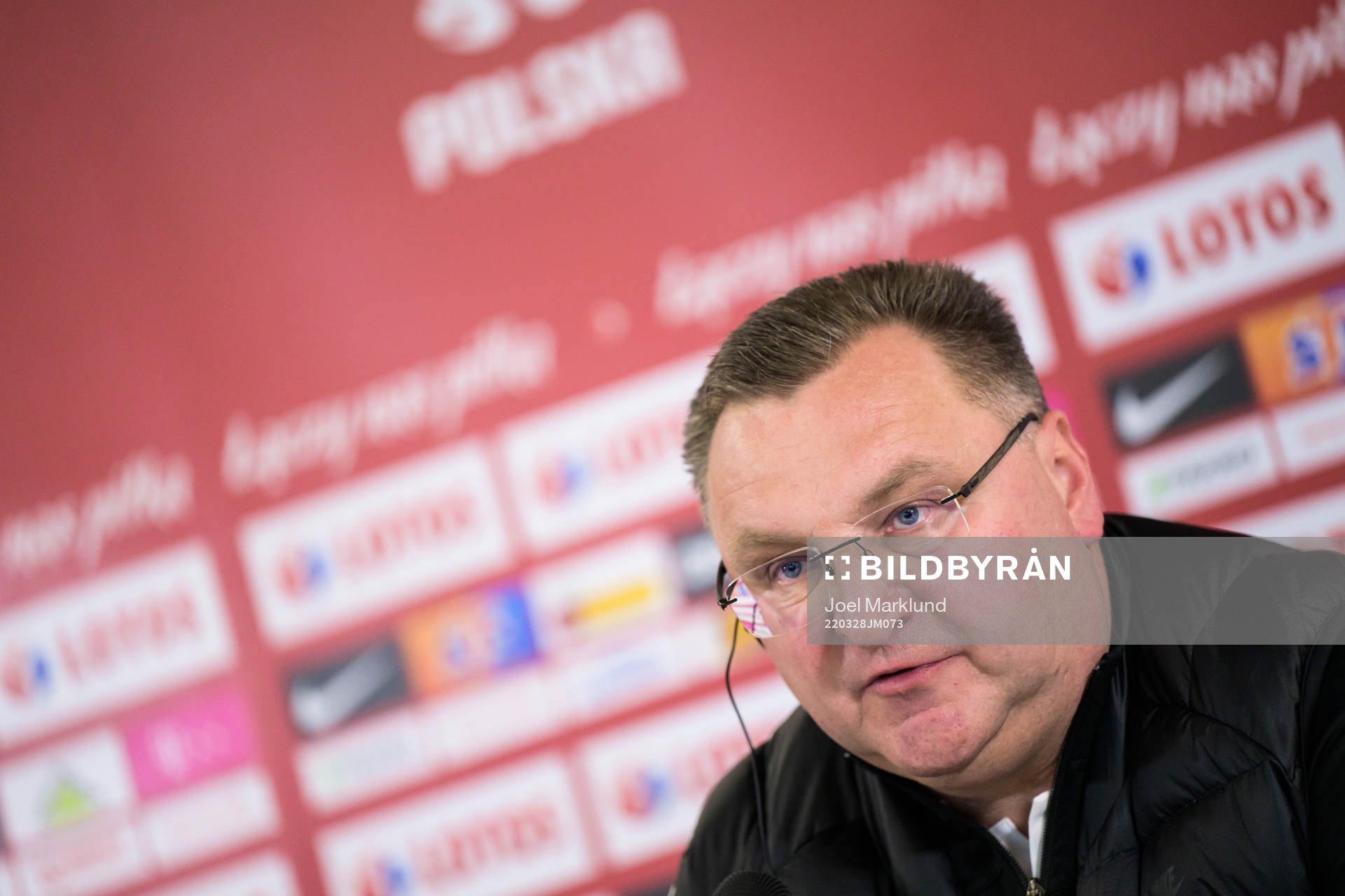 Head coach Czeslaw Michniewicz of the Polish national football team during a press conference on March 28, 2022 in Katowice.