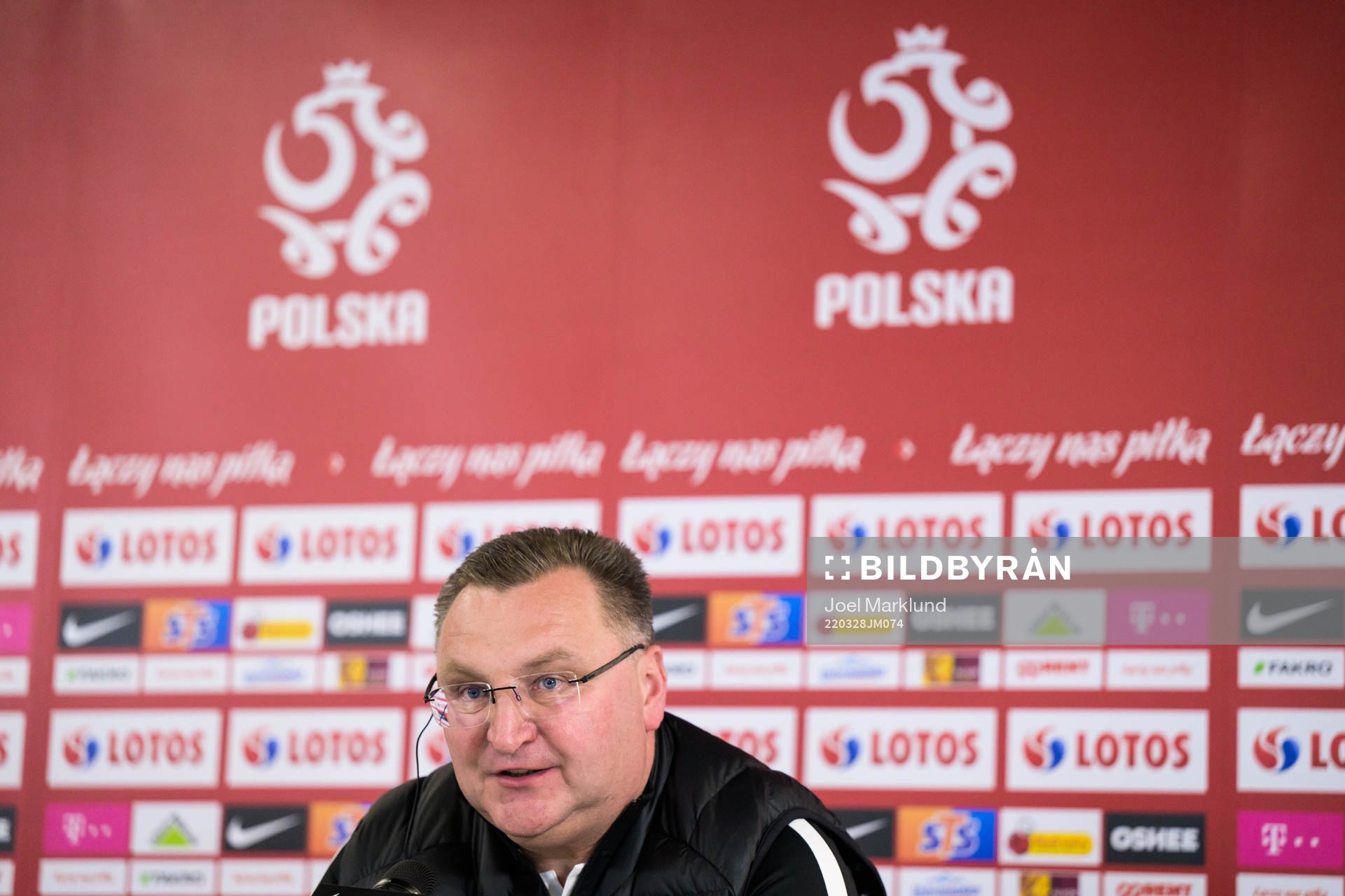 Head coach Czeslaw Michniewicz of the Polish national football team during a press conference on March 28, 2022 in Katowice.