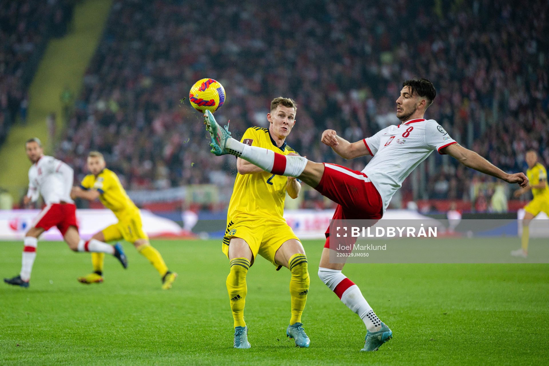Emil Krafth of Sweden and Jakub Moder of Poland