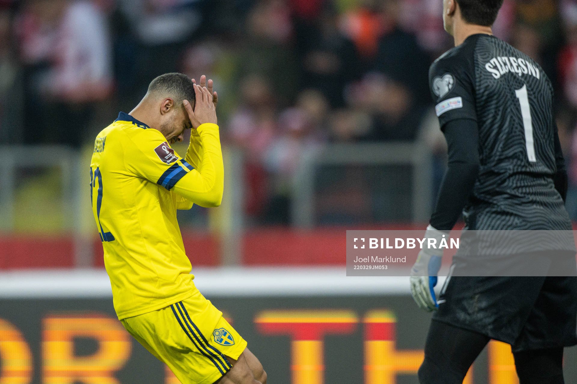 Robin Quaison of Sweden looks dejected