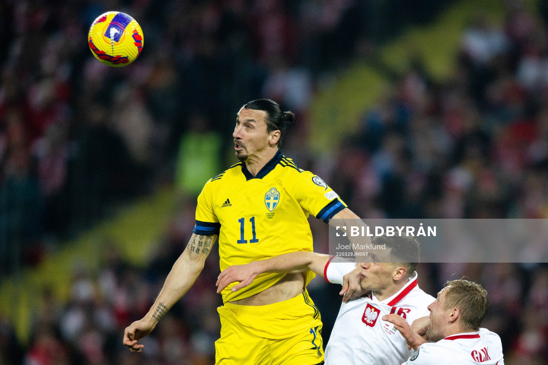 Zlatan Ibrahimovic  of Sweden against Krystian Bielik of