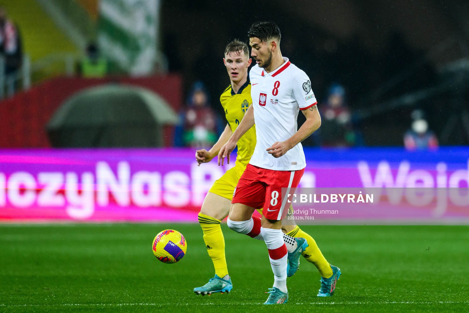 Emil Krafth of Sweden and Jakub Moder of Poland