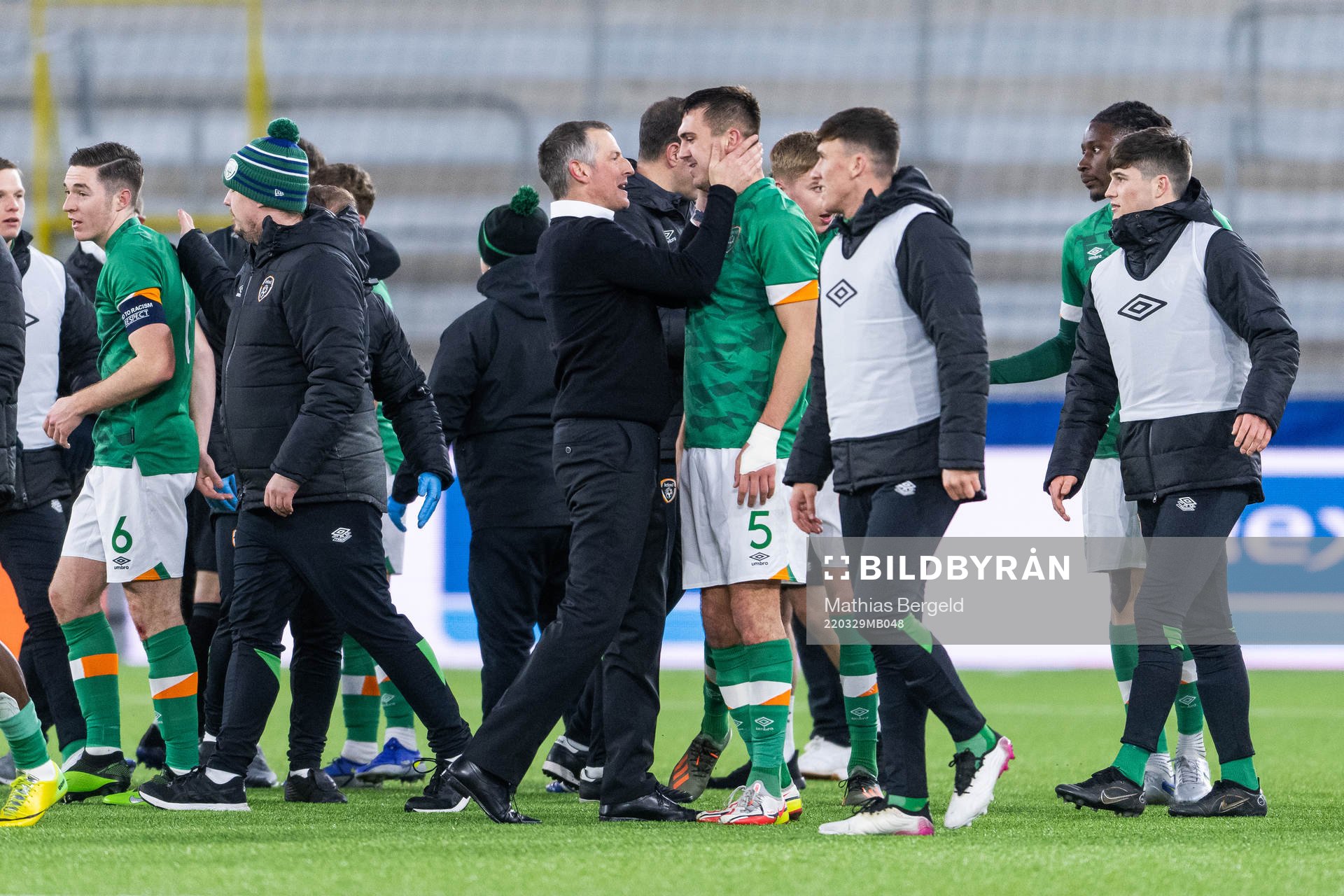 Head coach James Crawford of Ireland celebrates with Oisin
