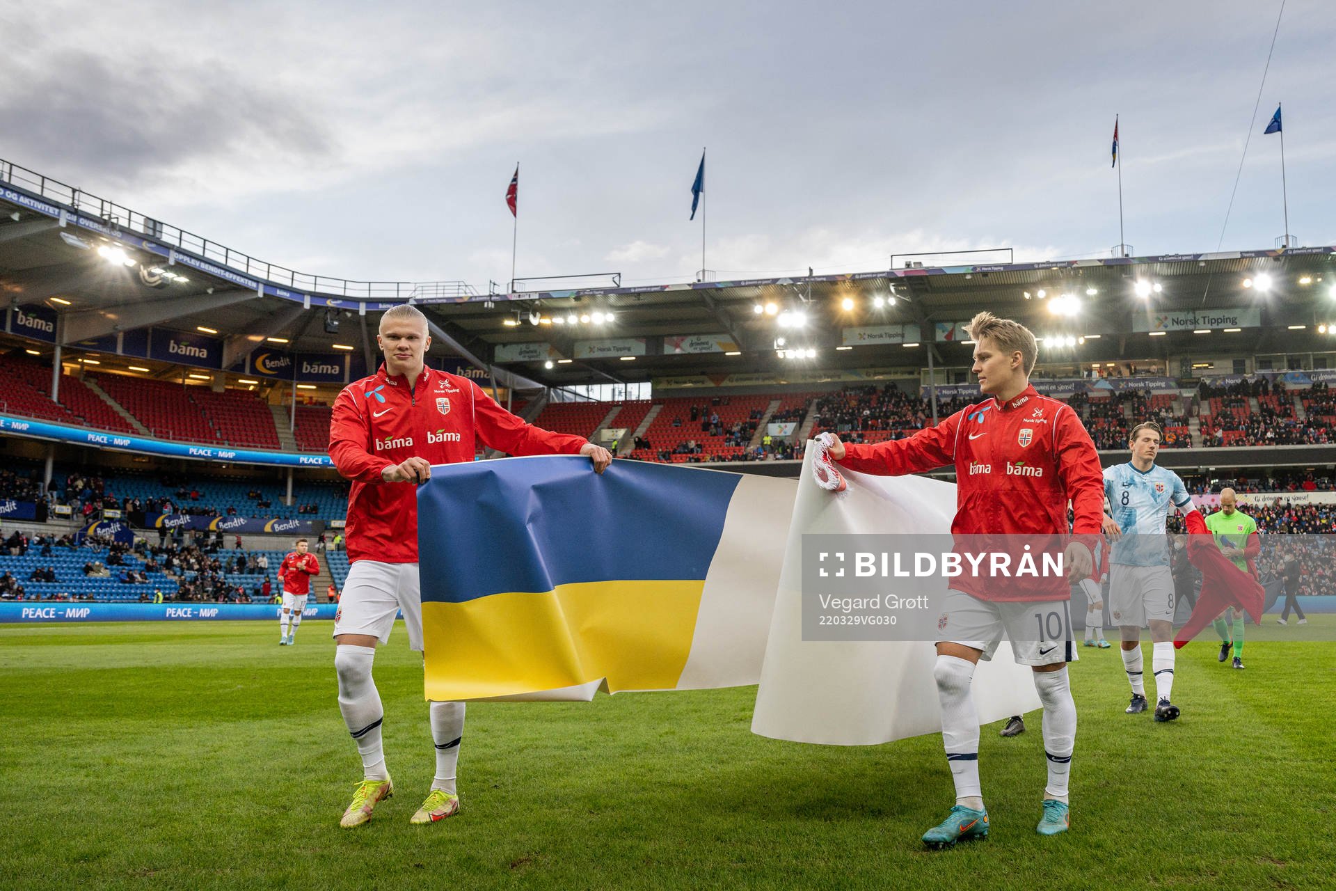Erling Braut Haaland and Martin Ødegaard of Norway with a