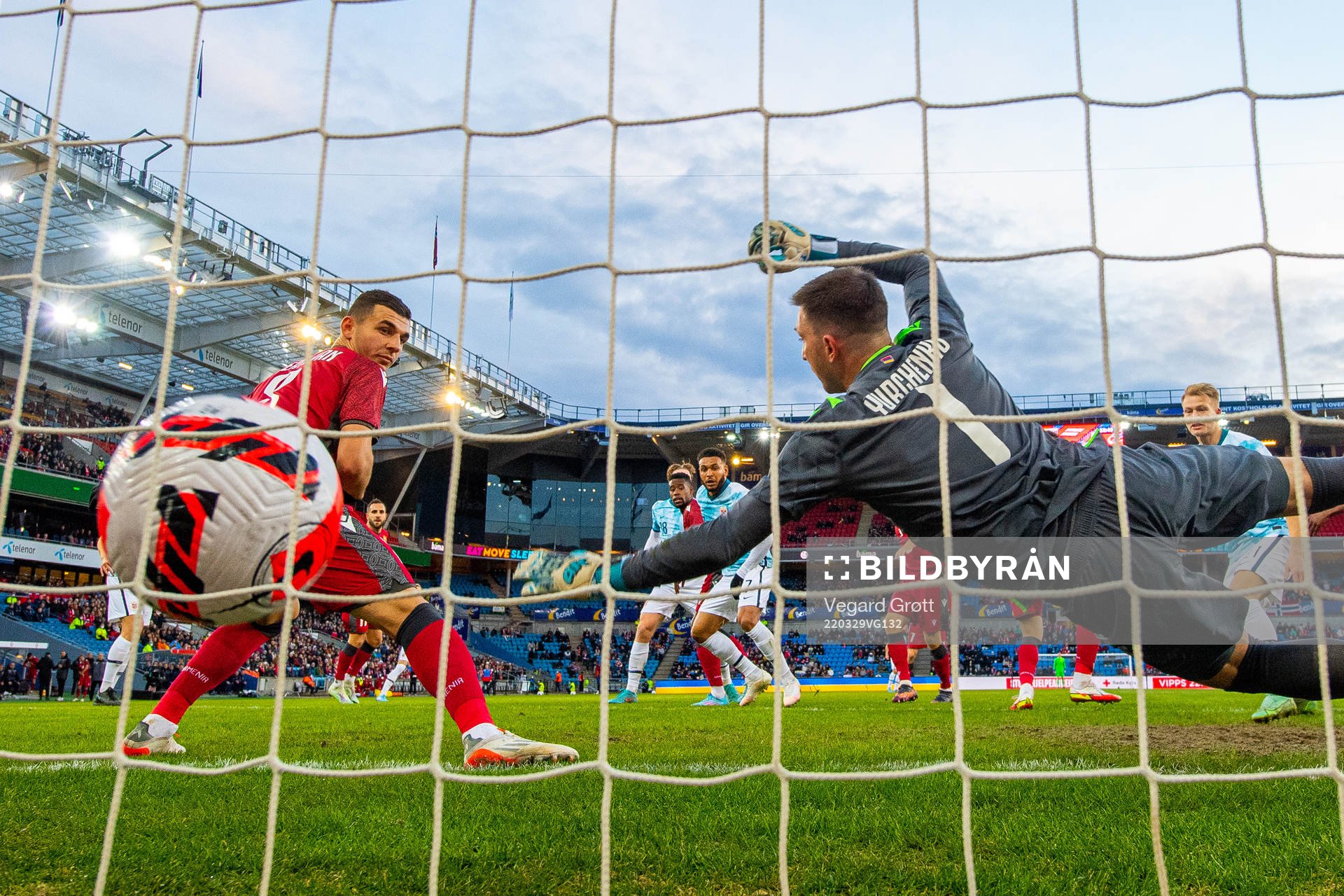 Joshua King of Norway scores the 3-0 goal behind goalkeeper