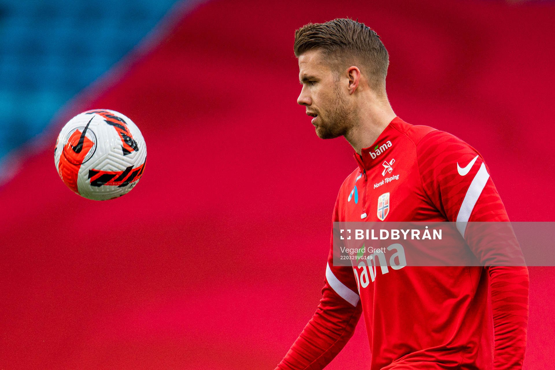 Kristoffer Ajer of Norway warms up