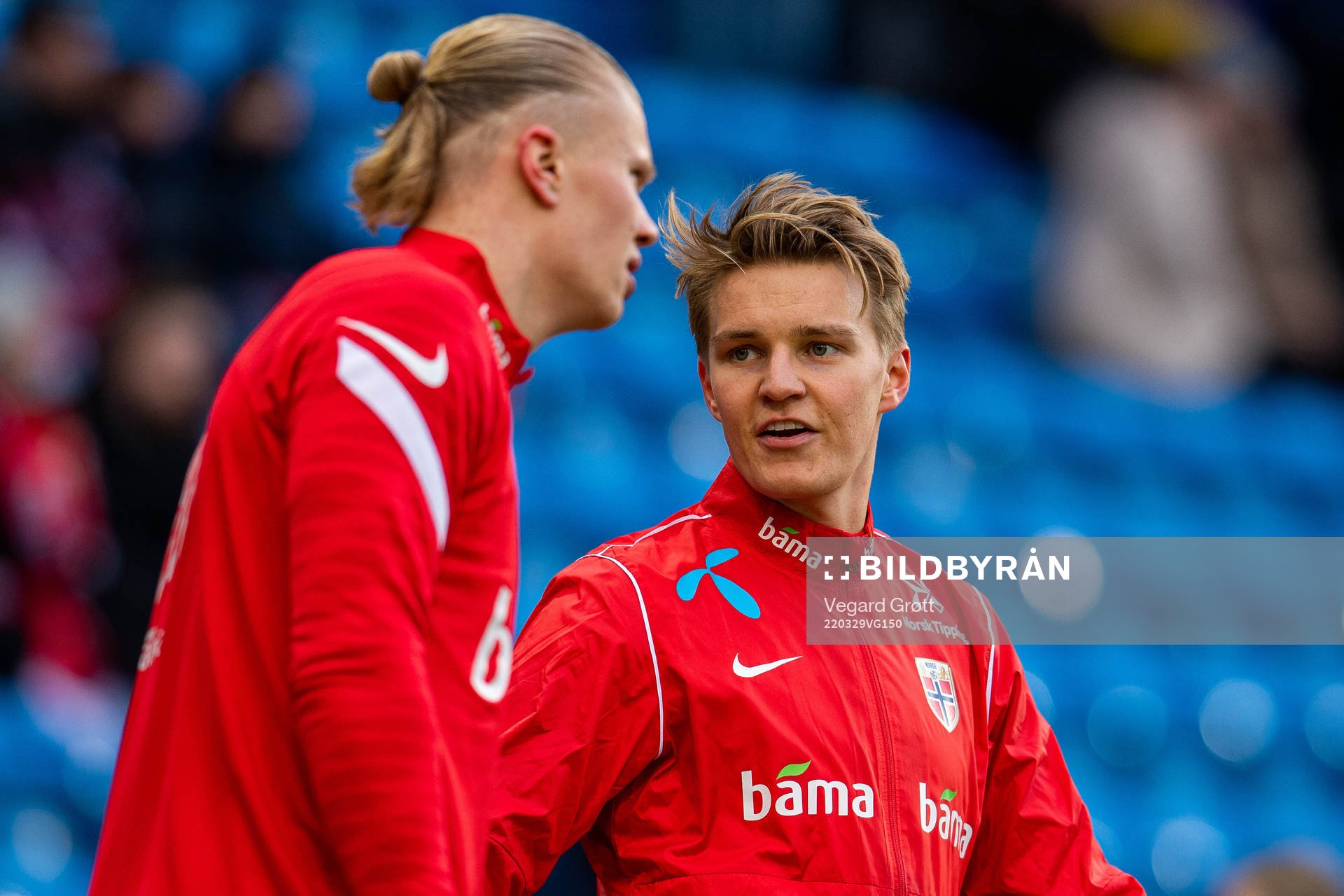 Martin Ødegaard and Erling Braut Haaland of Norway