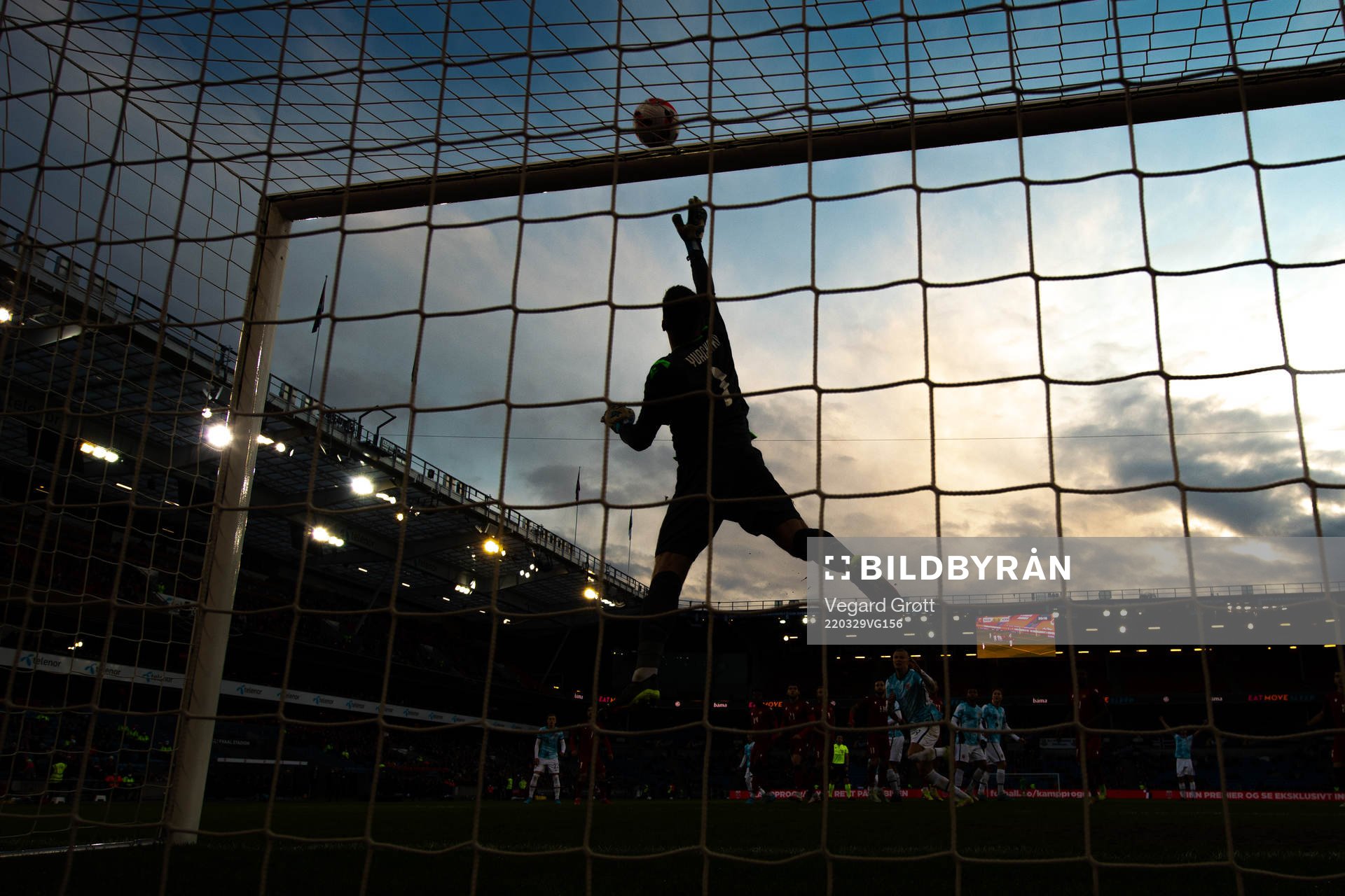 The silhouette of goalkeeper David Yurchenko of Armenia