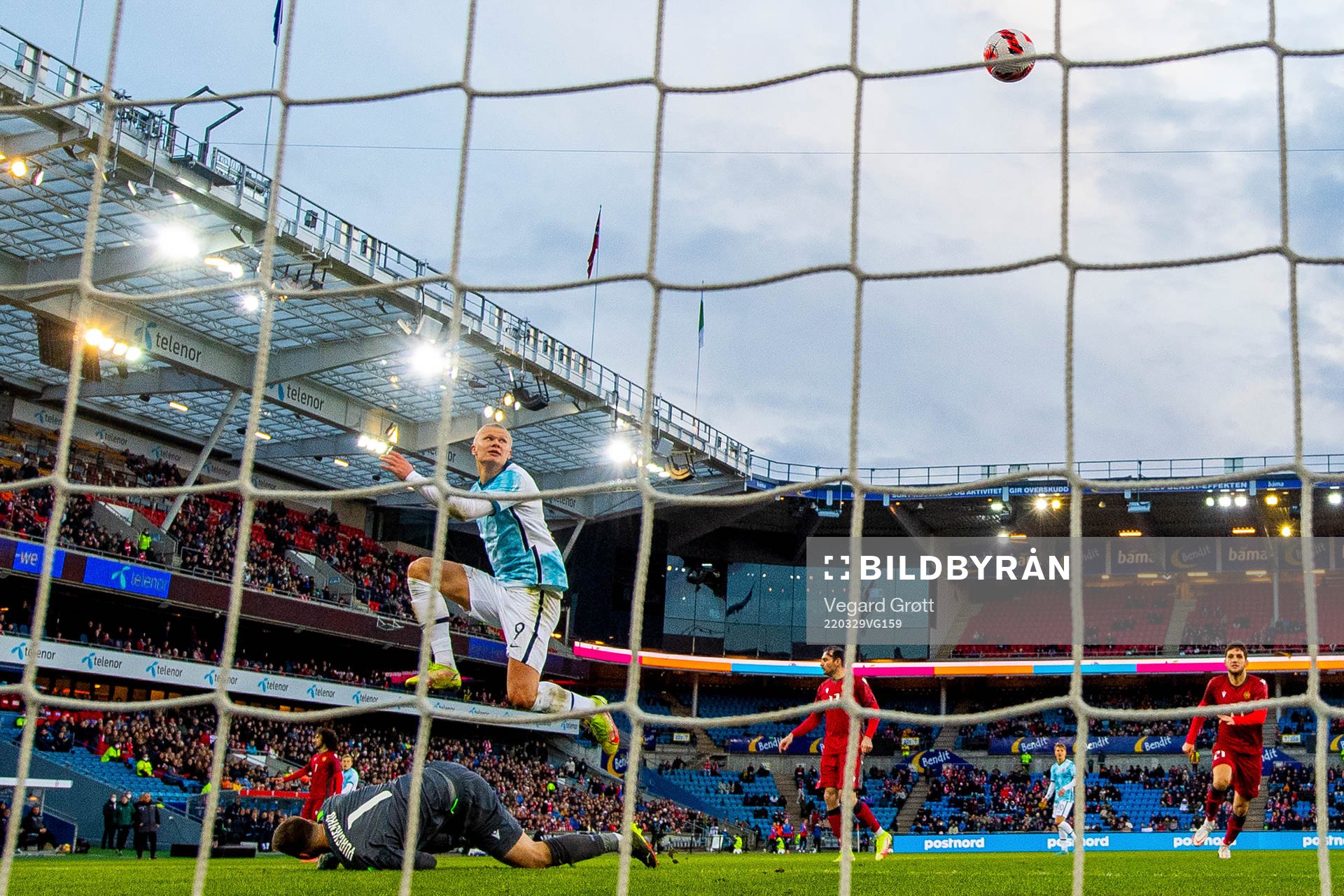 Erling Braut Haaland of Norway scores the 1-0 goal behind