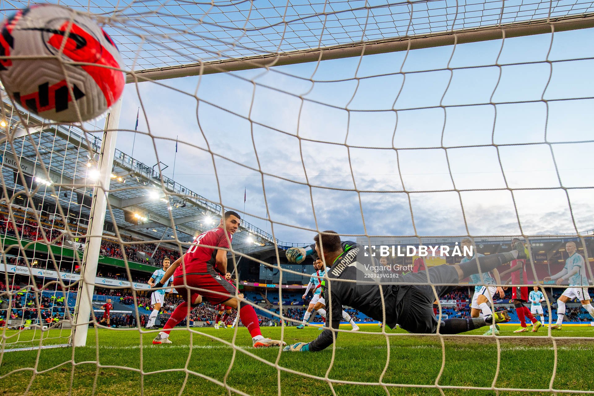 Joshua King of Norway scores the 3-0 goal behind goalkeeper