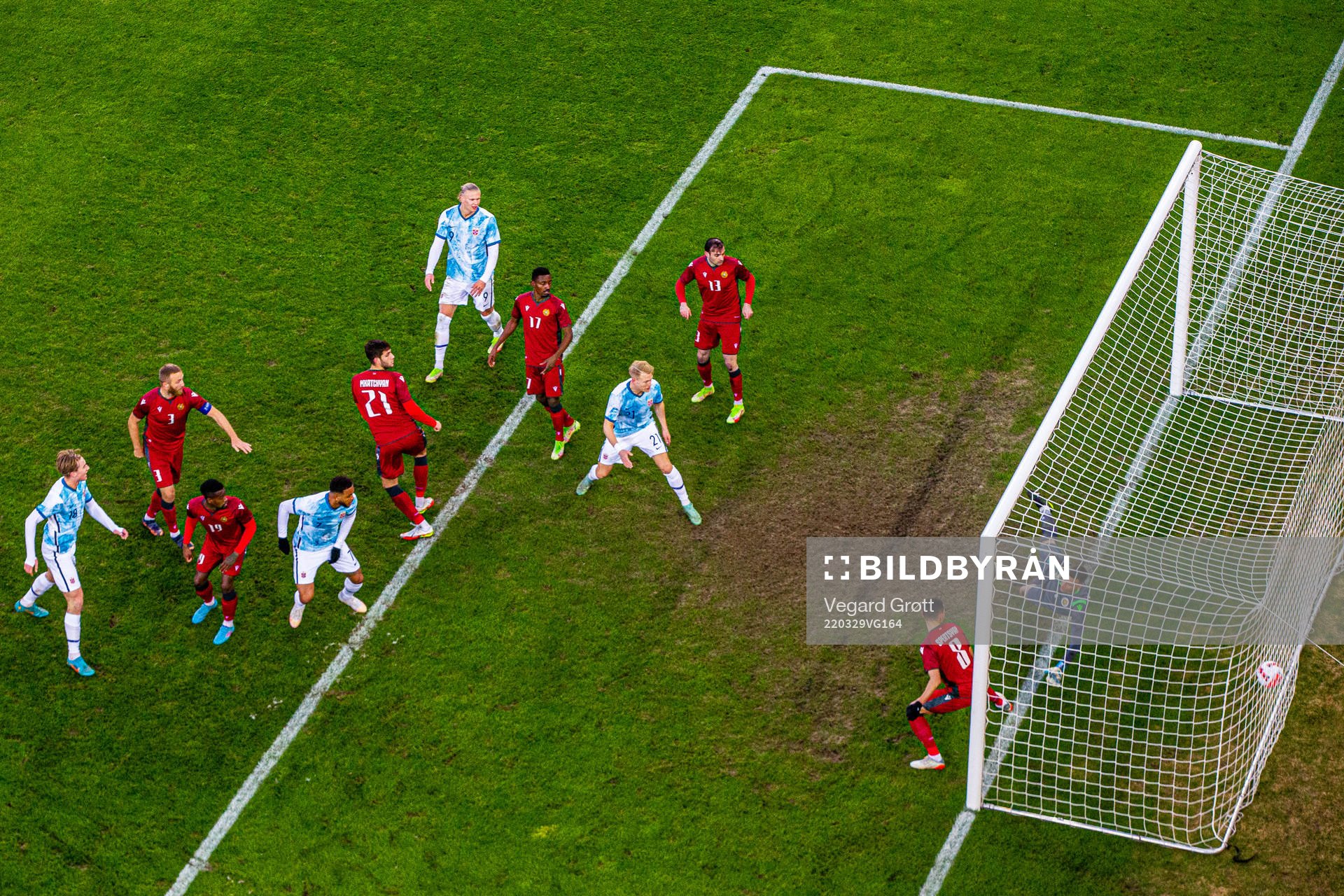 Joshua King of Norway scores the 3-0 goal behind goalkeeper