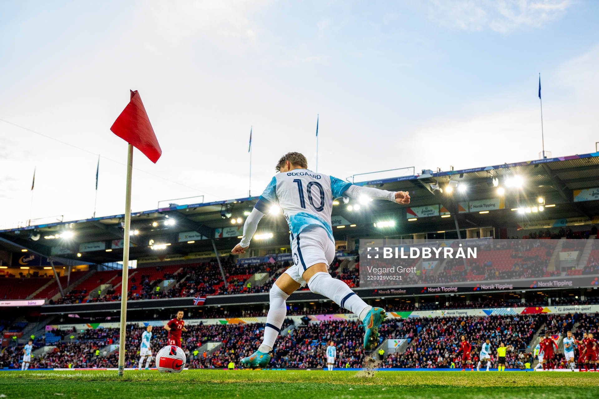 Martin Ødegaard of Norway takes a corner kick