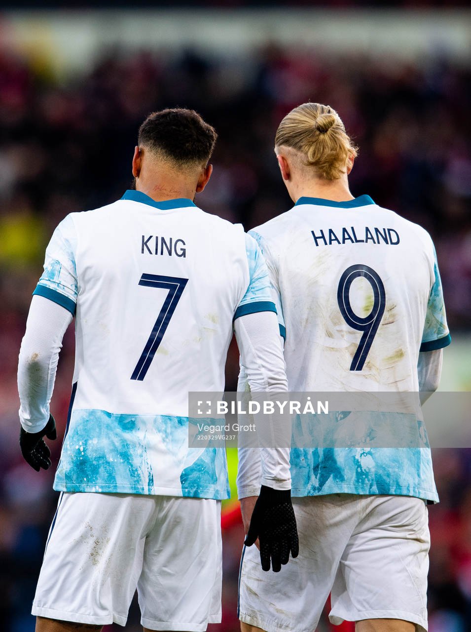 Joshua King and Erling Braut Haaland of Norway celebrate