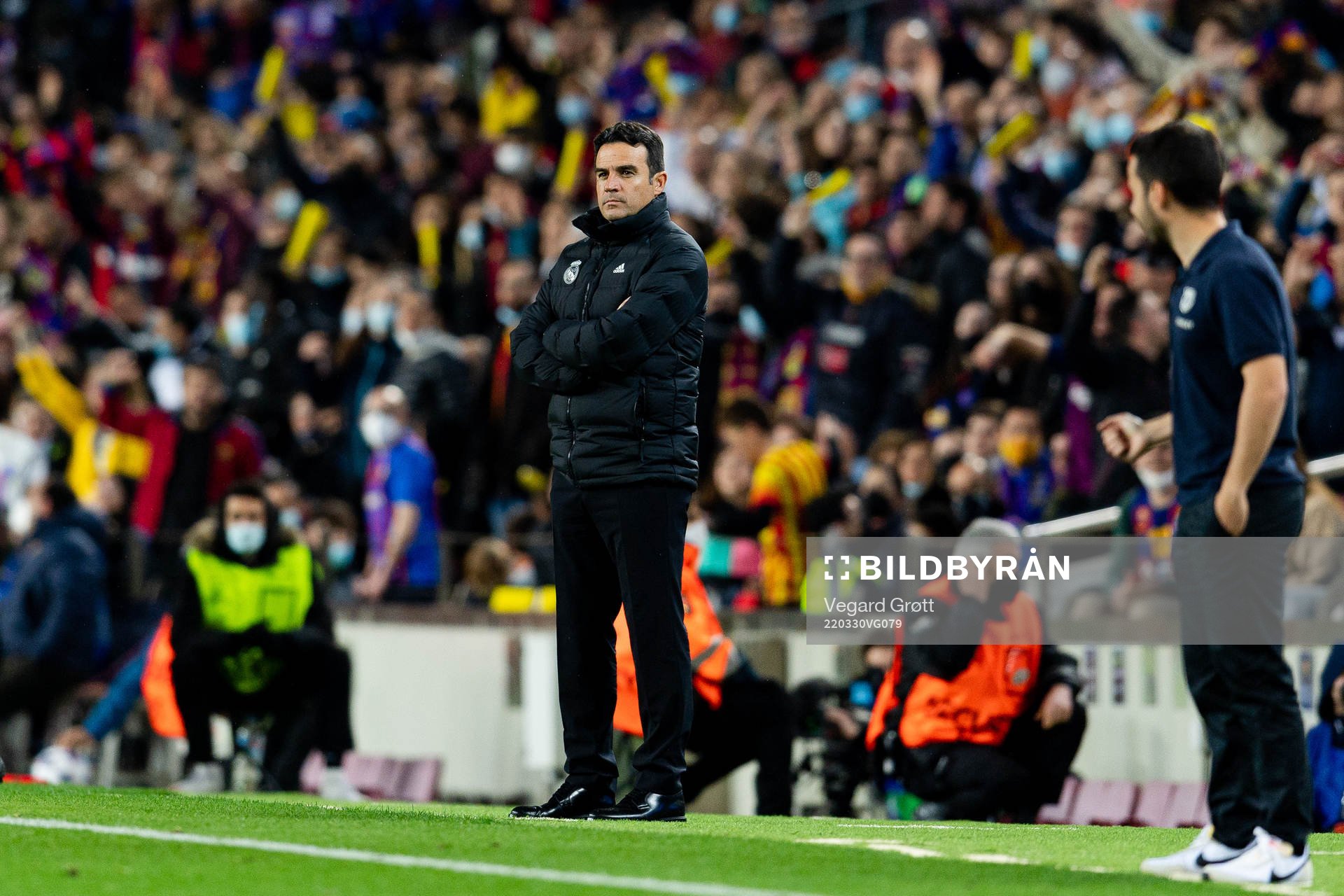 Alberto Toril, head coach of Real Madrid, during the UEFA Women's Champions League football match between Barcelona and Real Madrid on March 30, 2022 in Barcelona.