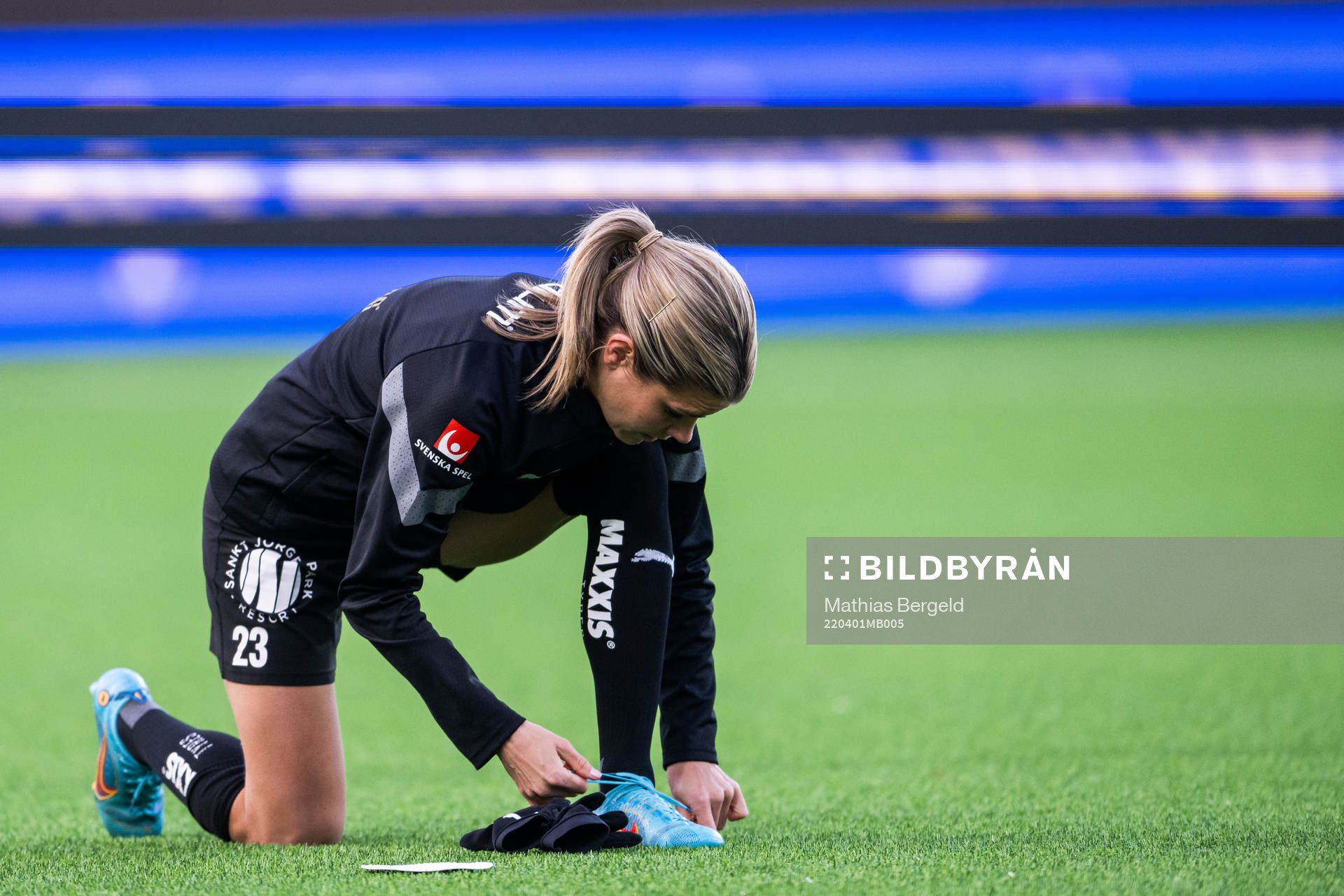 Häckens Andrine Stolsmo Hegerberg inför fotbollsmatchen i Damallsvenskan mellan Häcken och Hammarby den 1 april 2022 i Göteborg. 