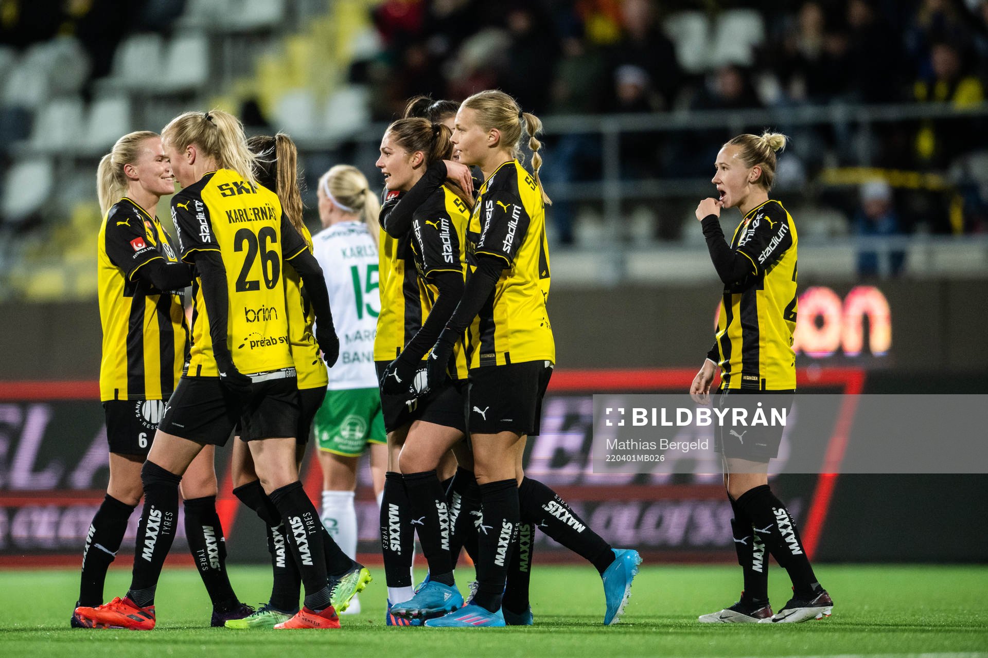 Häckens Mille Gejl Jensen jublar efter 4-0 under fotbollsmatchen i Damallsvenskan mellan Häcken och Hammarby den 1 april 2022 i Göteborg.