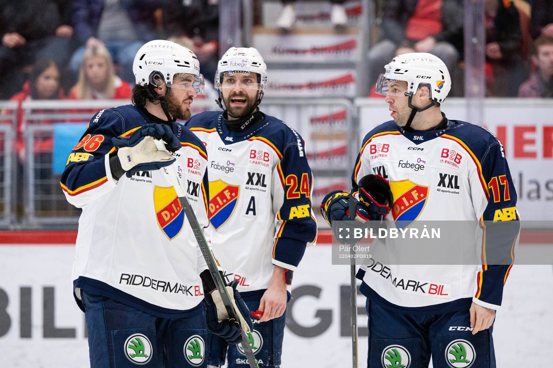 Djurgårdens Eric Gelinas, Ludvig Rensfeldt och Marc-Andre
