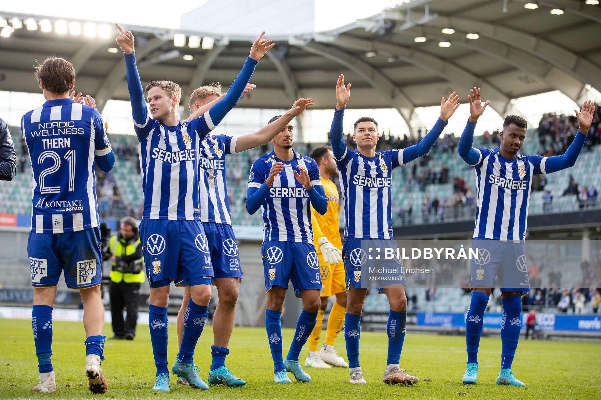 IFK Göteborgs spelare jublar efter  fotbollsmatchen i Allsvenskan mellan IFK Göteborg och Värnamo den 3 april 2022 i Göteborg. 