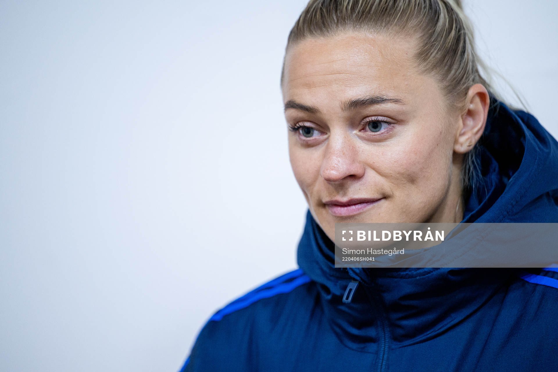 Fridolina Rolfö of the Swedish women's national football team is being interviews after a training session on April 6, 2022 in Tbilisi.