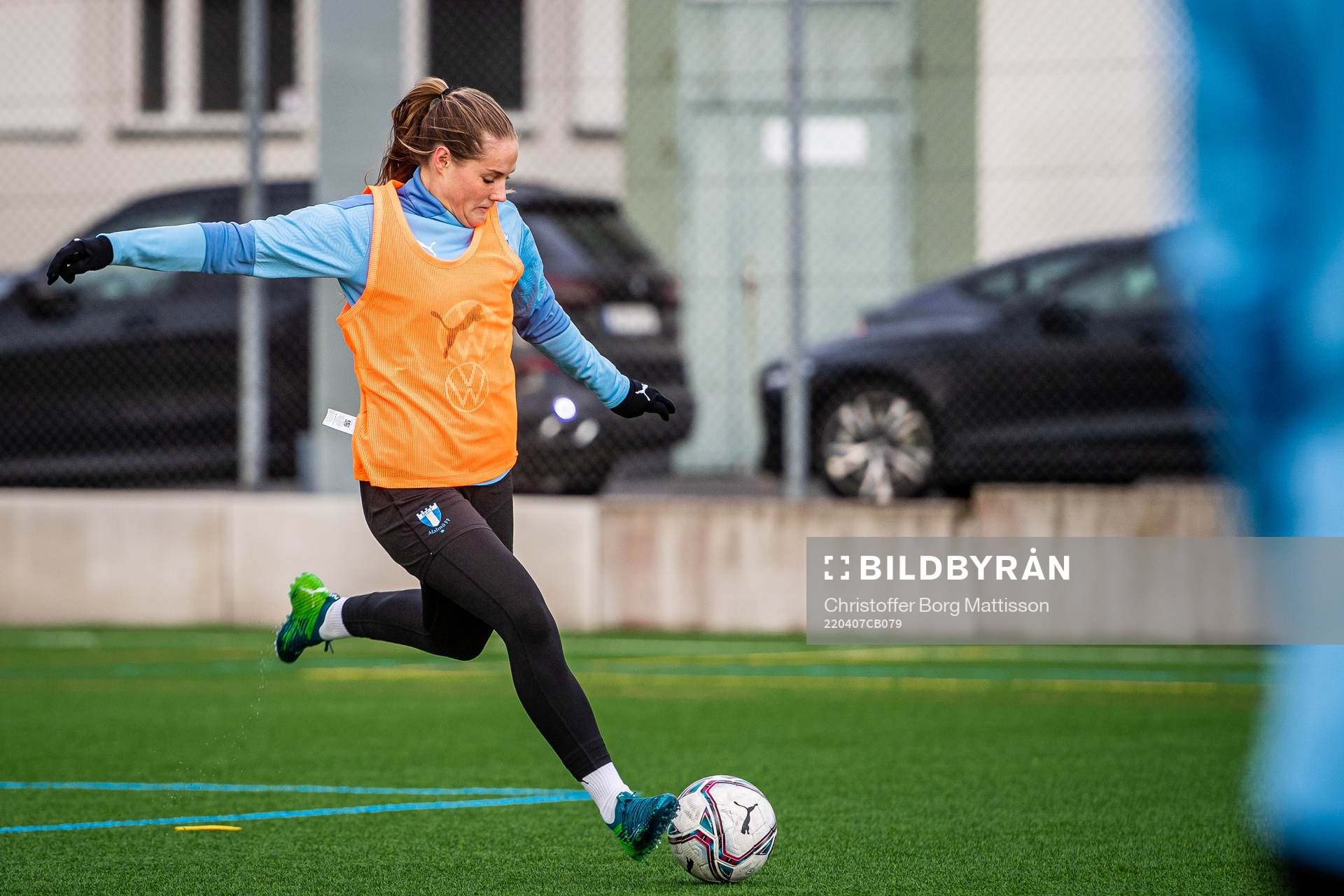 Linnea Svensson under en fotbollsträning med Malmö FF Dam den 7 april 2022 i Malmö. 