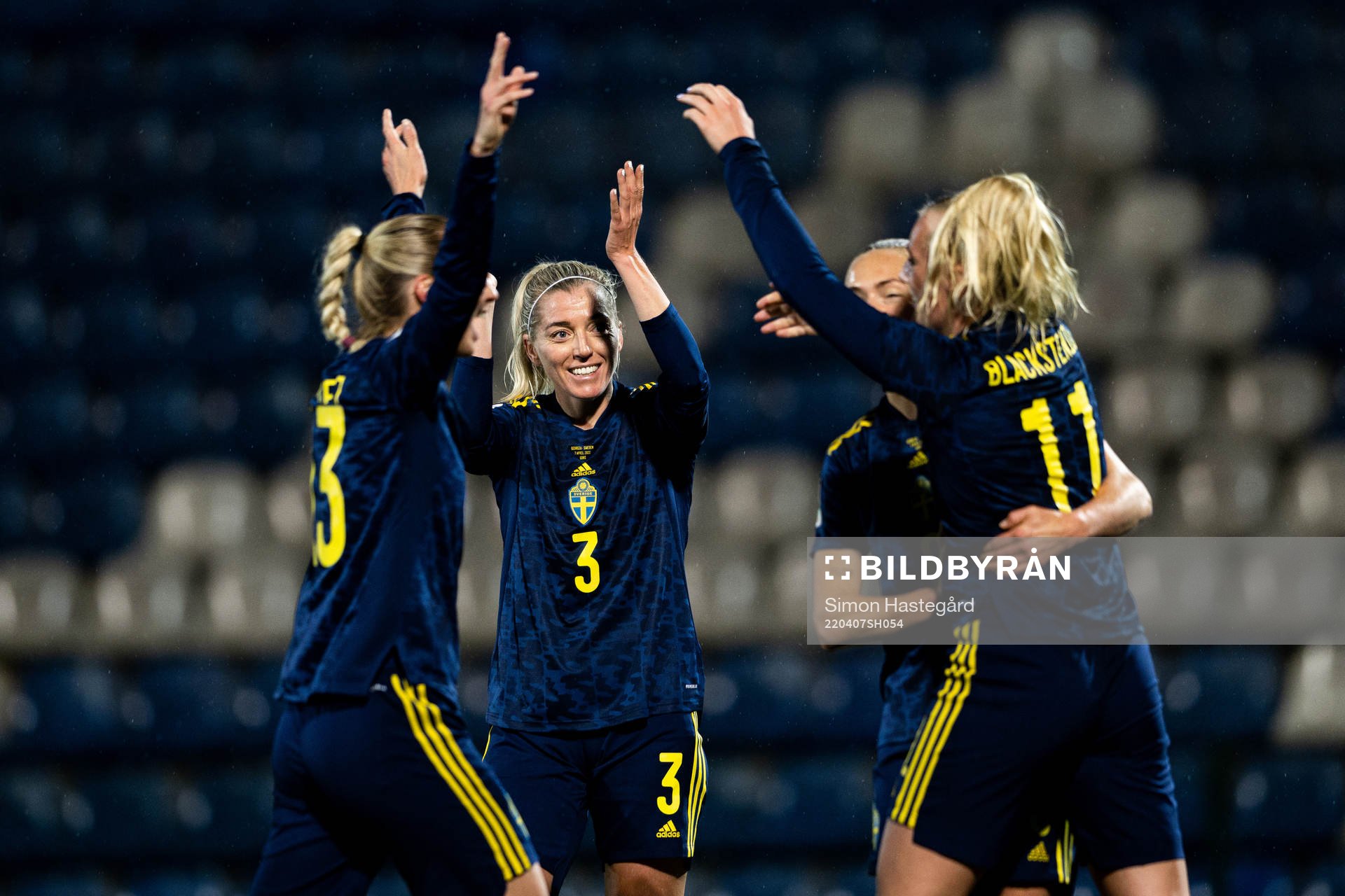 Linda Sembrant of Sweden celebrates the 0-5 goal by Stina