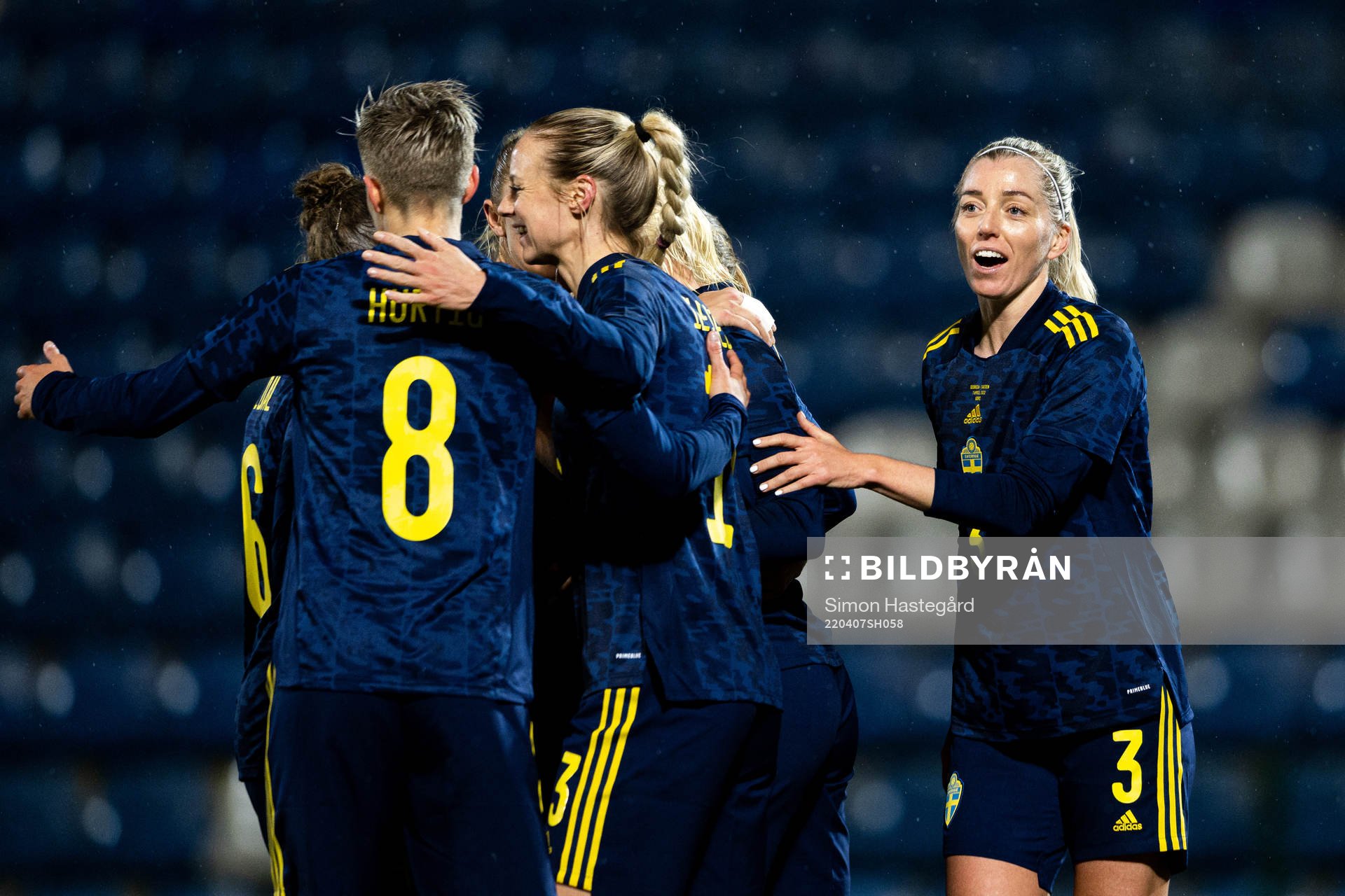 Linda Sembrant of Sweden celebrates the 0-5 goal by Stina