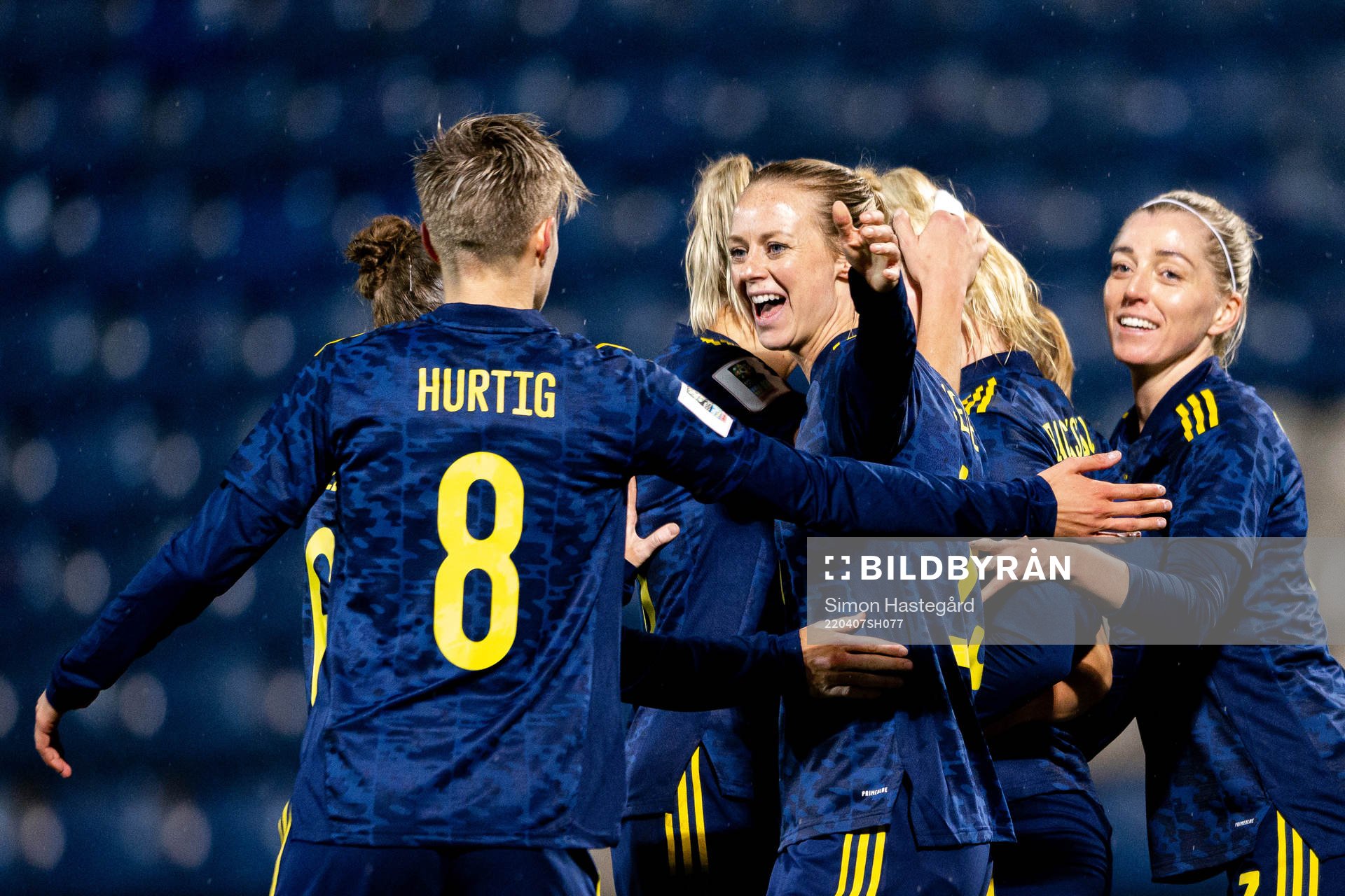 Amanda Ilestedt of Sweden celebrates during the FIFA women's World Cup Qualifying football match between Georgia and Sweden on April 7, 2022 in Gori. 