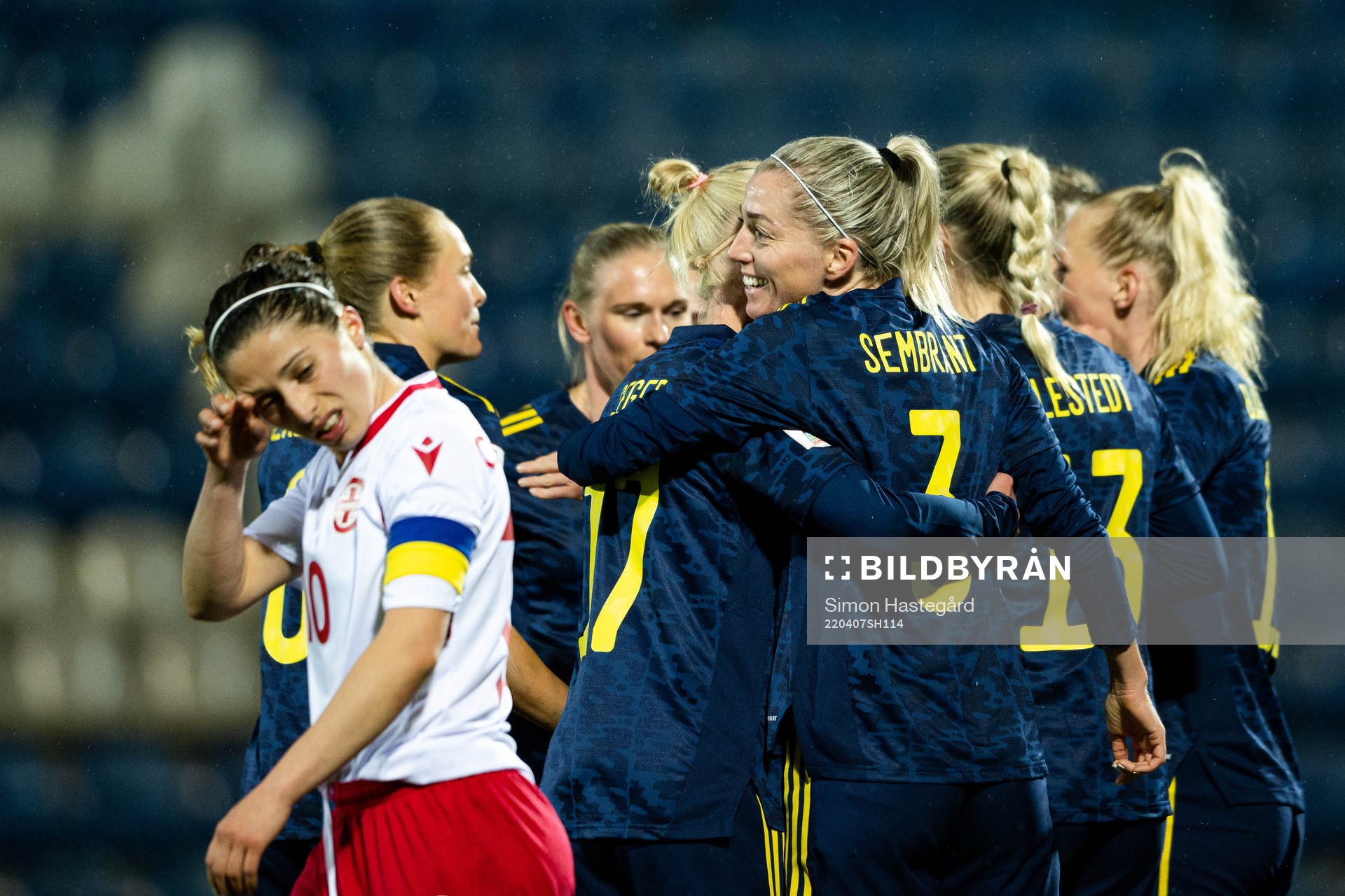 Caroline Seger and Linda Sembrant of Sweden celebrate the