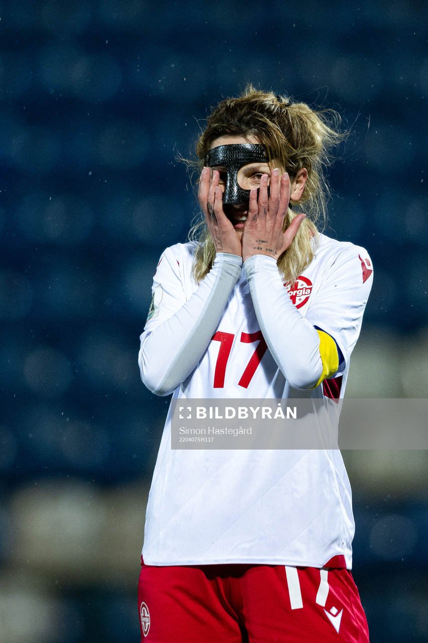 Nino Sutidze of Georgia looks dejected