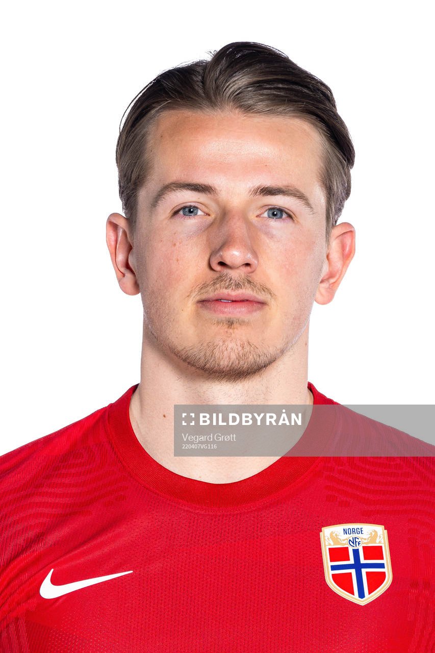 Sander Berge of the Norwegian national football team poses