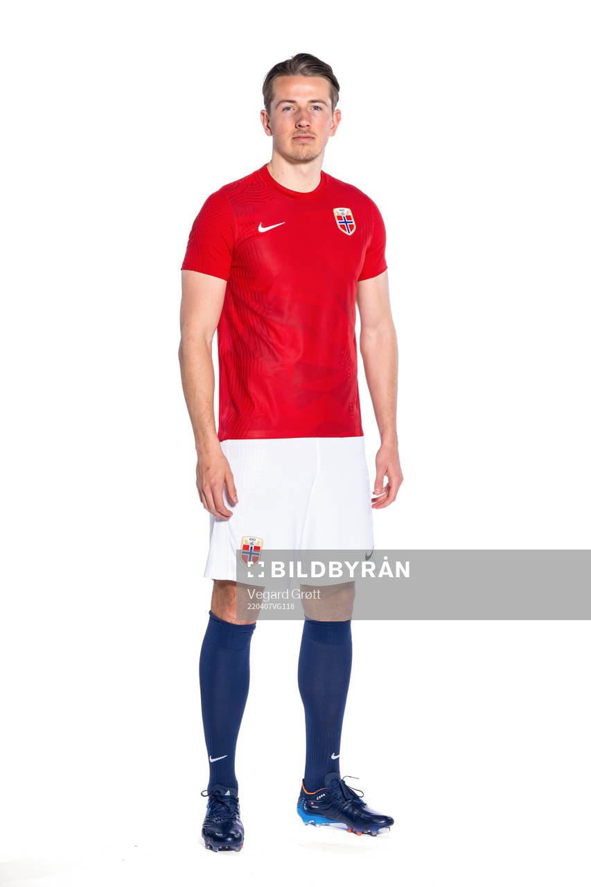 Sander Berge of the Norwegian national football team poses