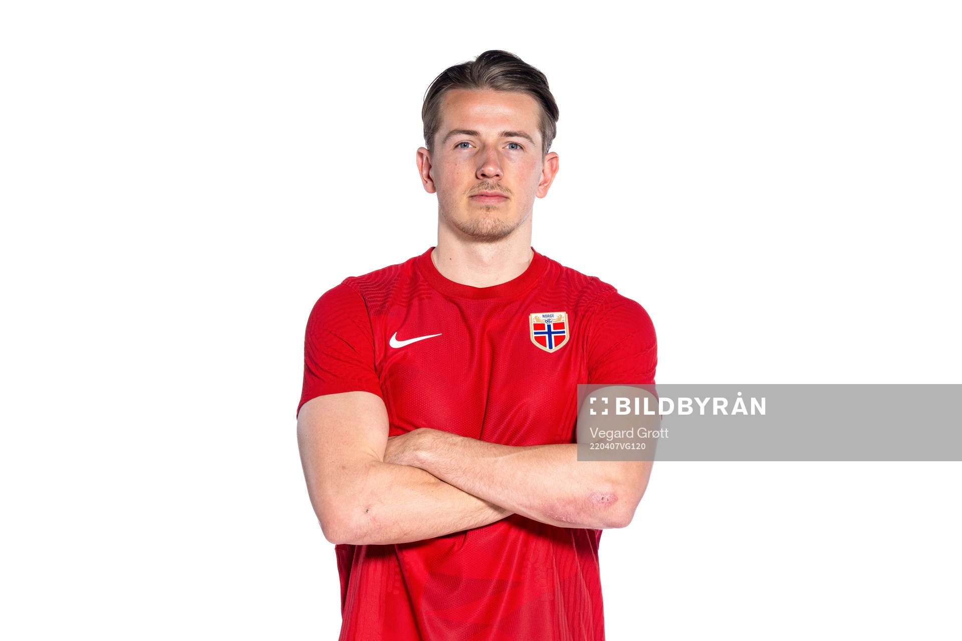 Sander Berge of the Norwegian national football team poses