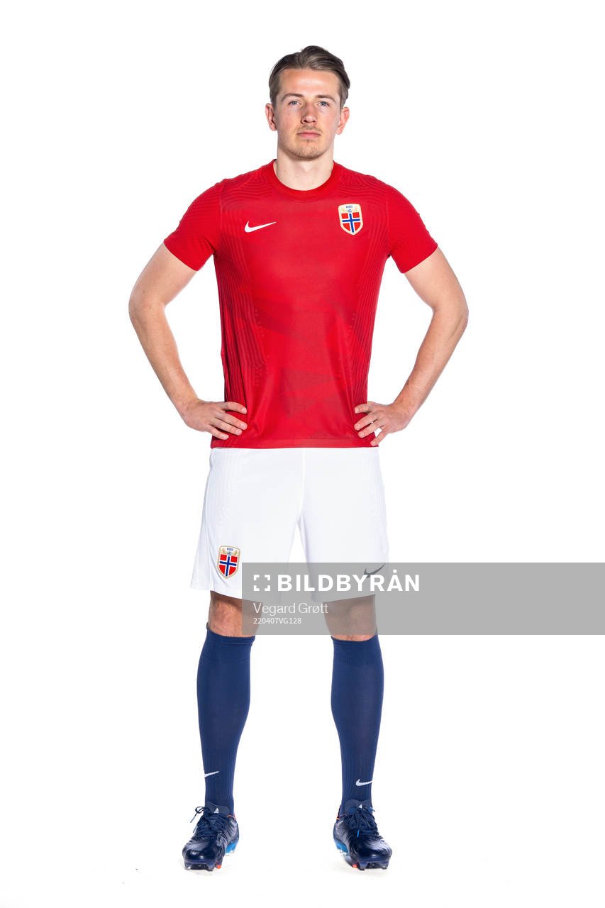 Sander Berge of the Norwegian national football team poses