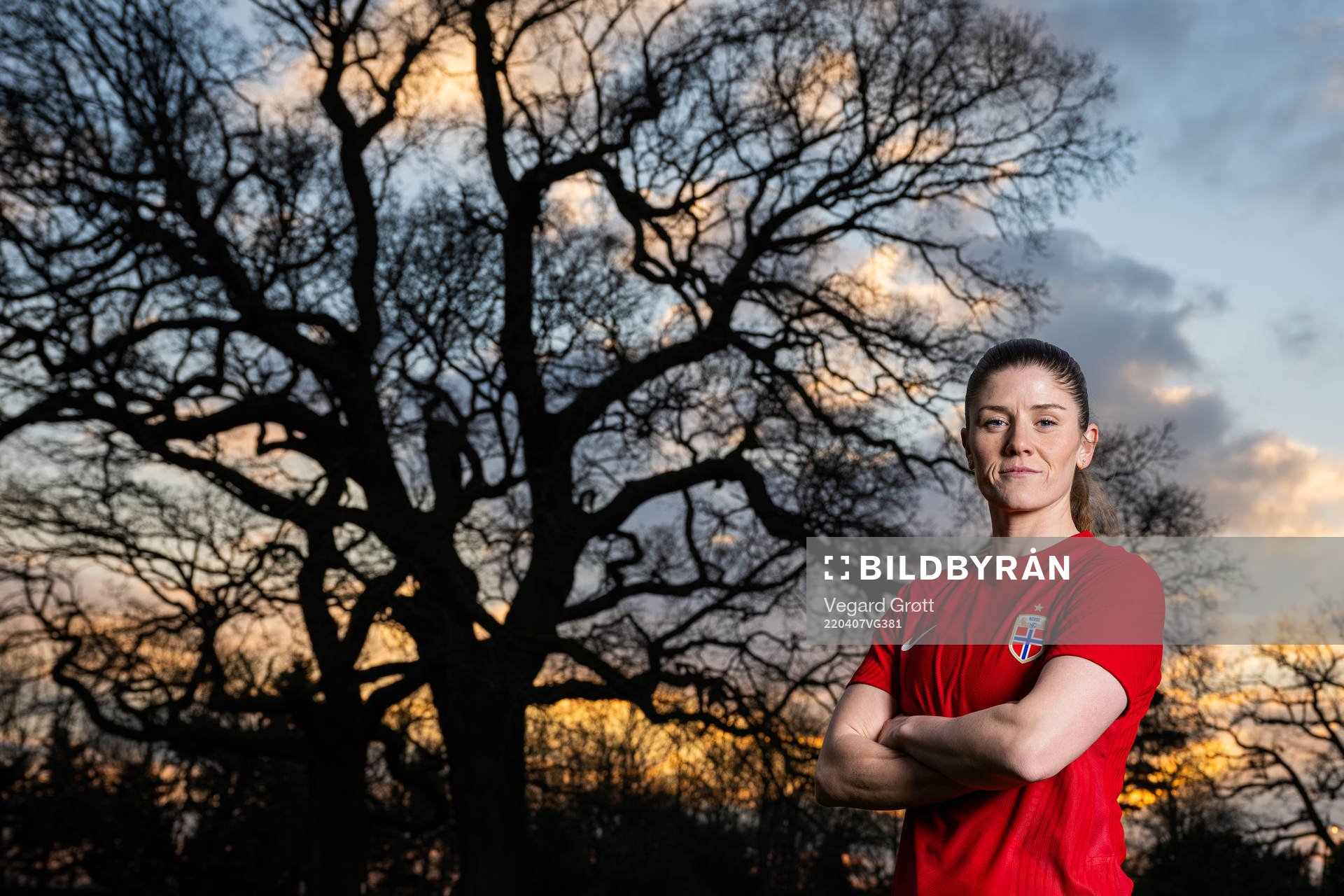 Maren Mjelde of the Norwegian national football team poses