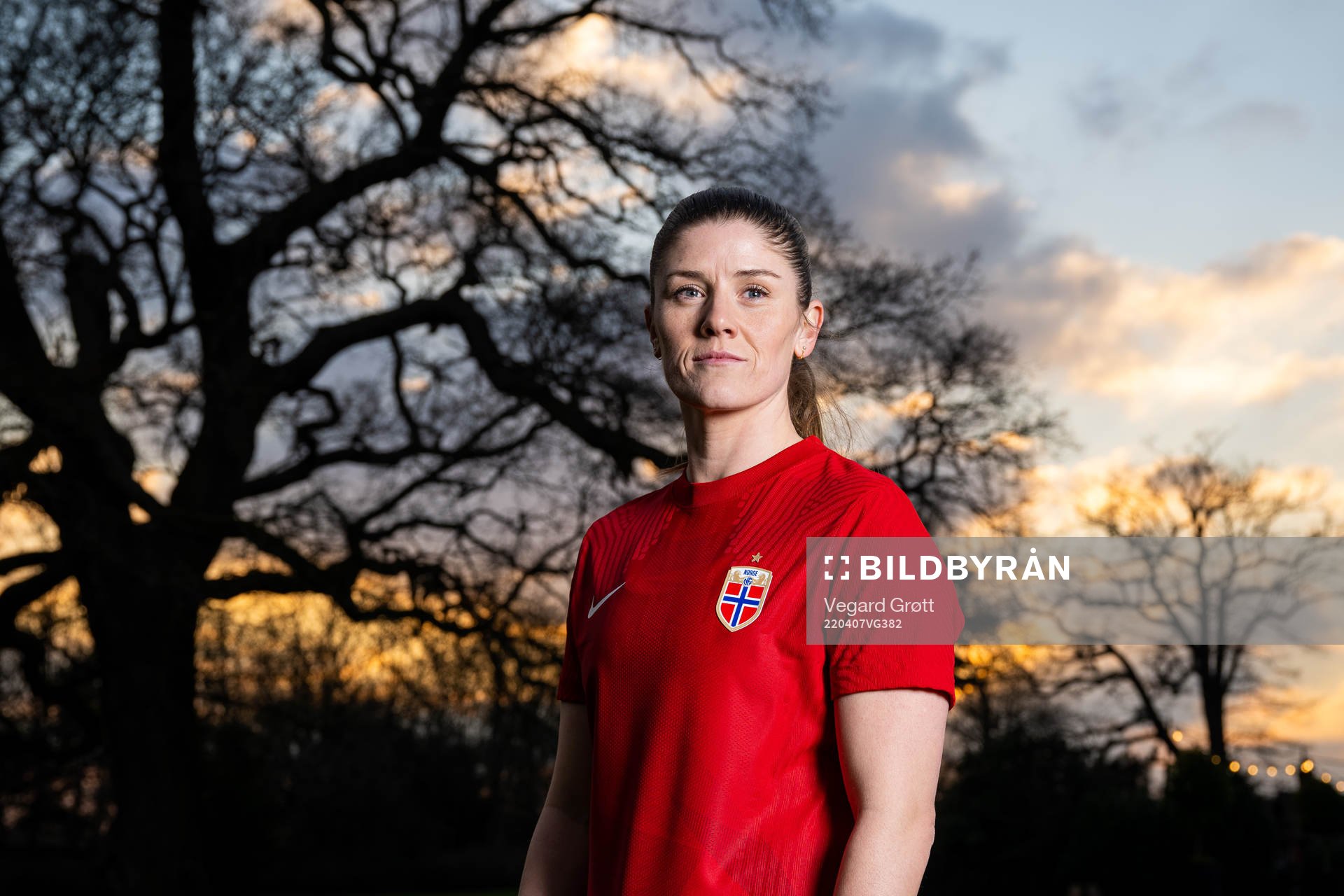 Maren Mjelde of the Norwegian national football team poses