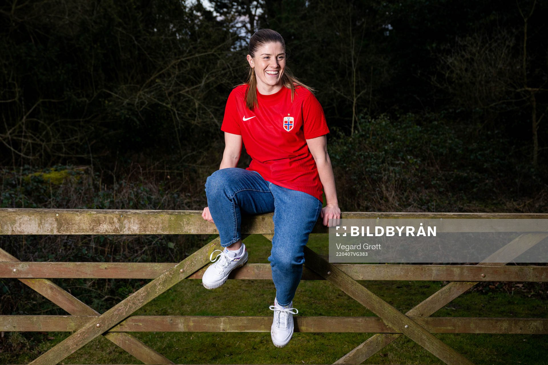 Maren Mjelde of the Norwegian national football team poses