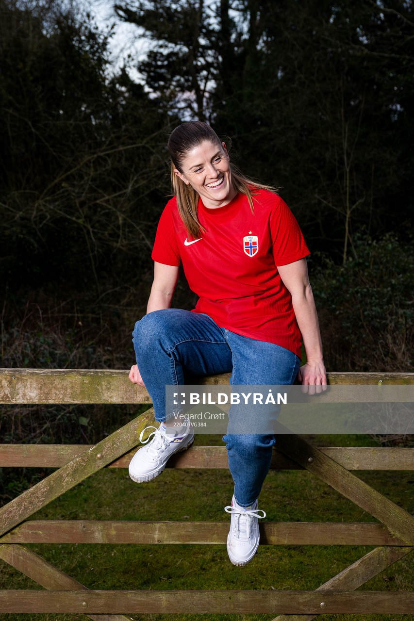 Maren Mjelde of the Norwegian national football team poses
