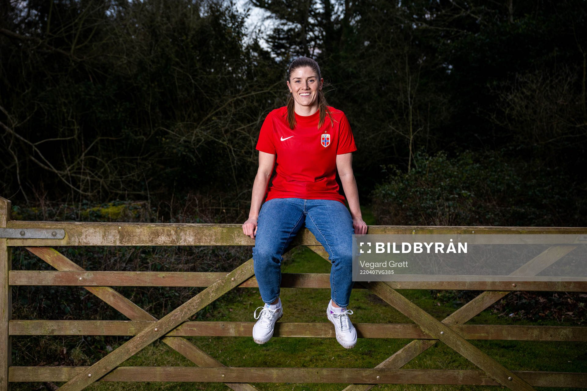 Maren Mjelde of the Norwegian national football team poses