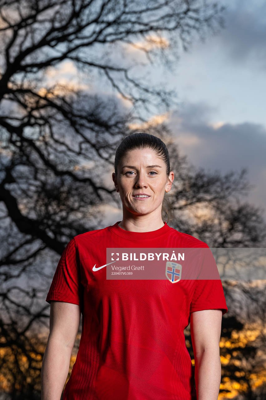 Maren Mjelde of the Norwegian national football team poses