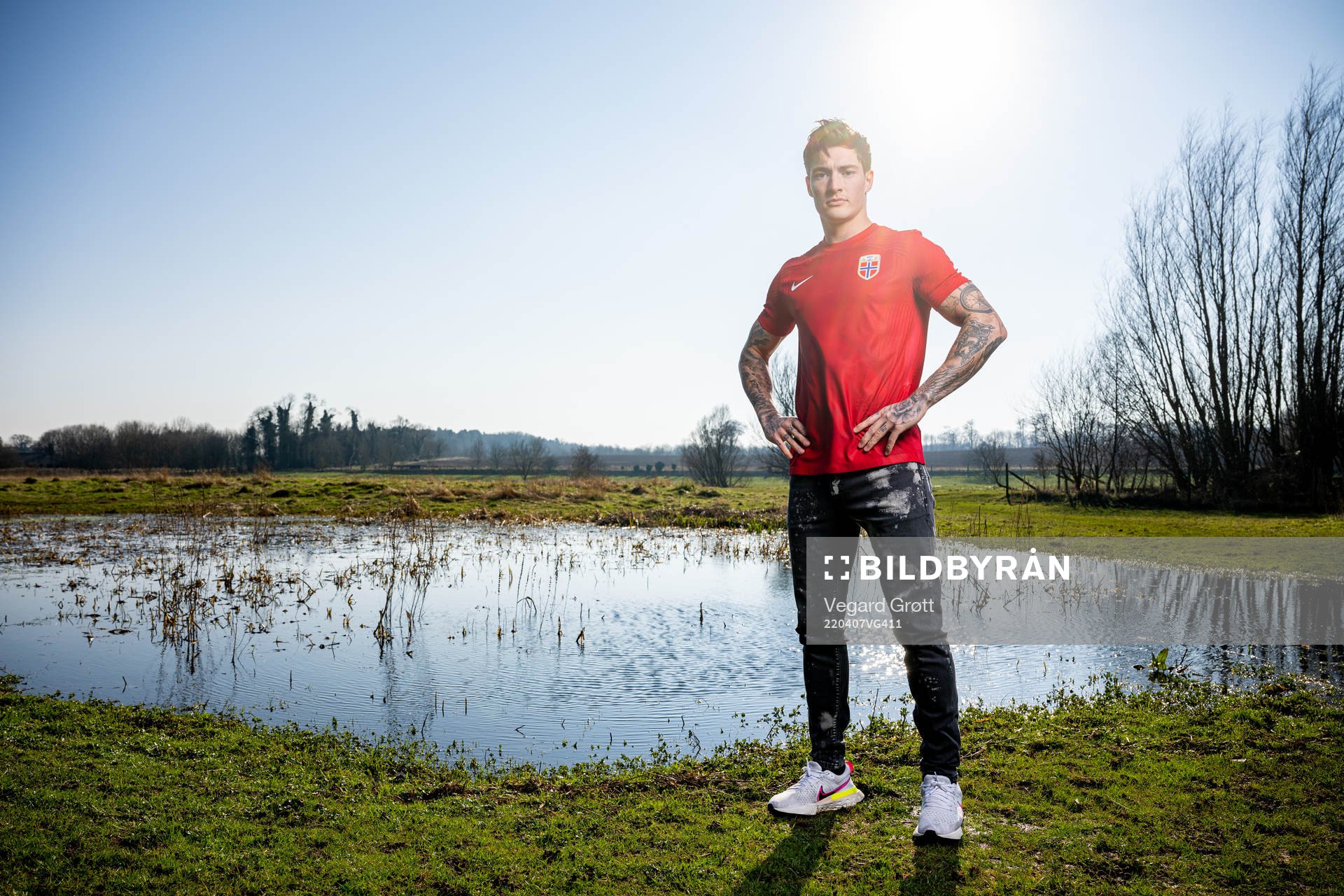 Mathias Normann of the Norwegian national football team poses for a portrait on March 8, 2022 in Norwich. 